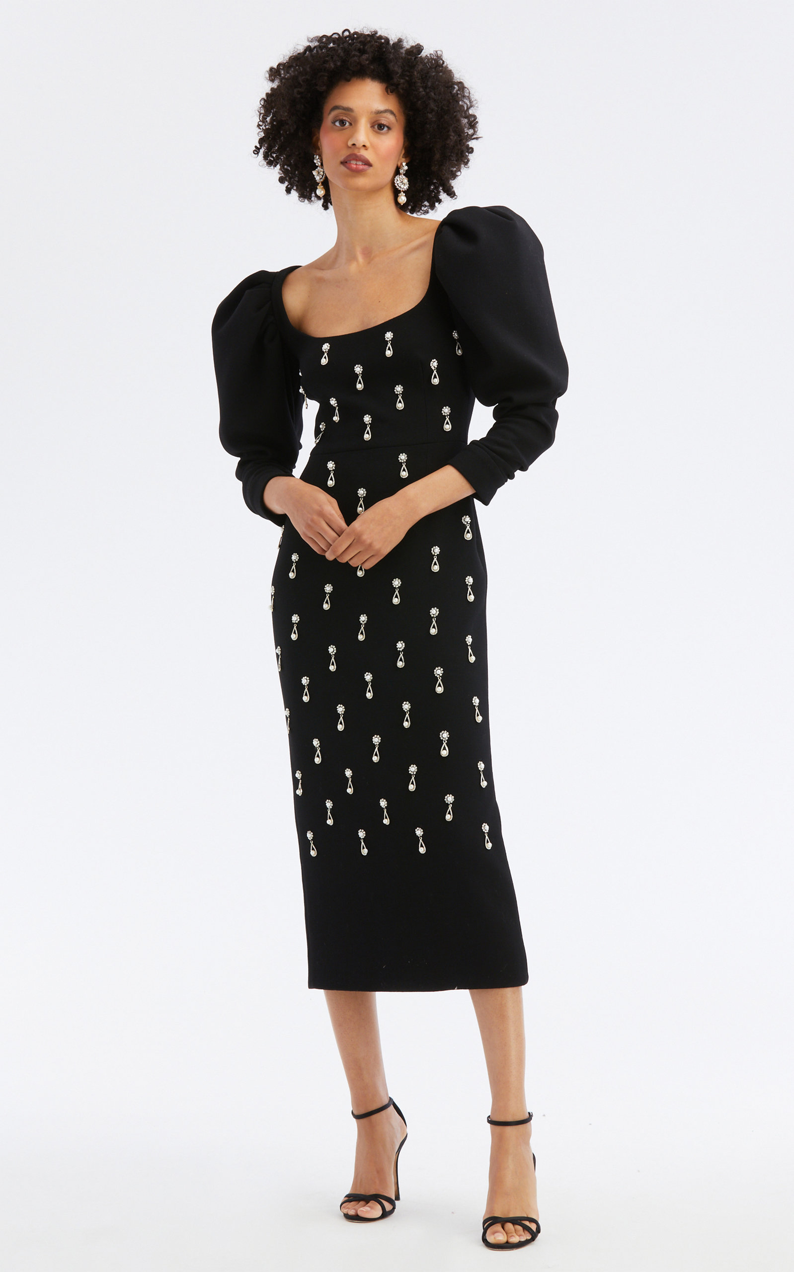 Pearl-Embroidered Midi Dress