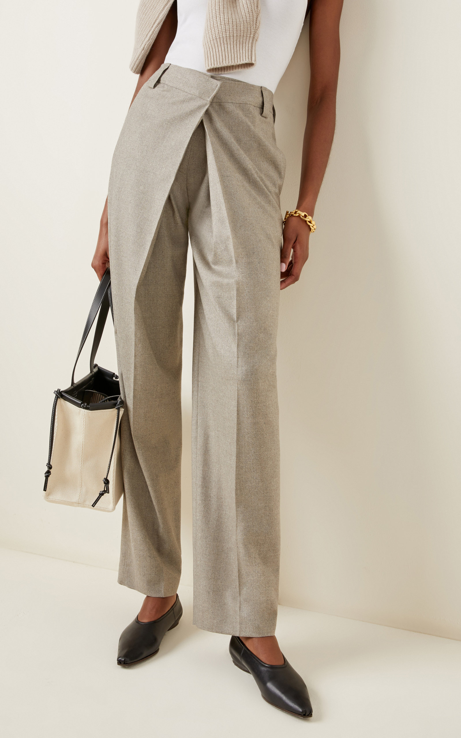 Wool Crossover Straight-Leg Trousers