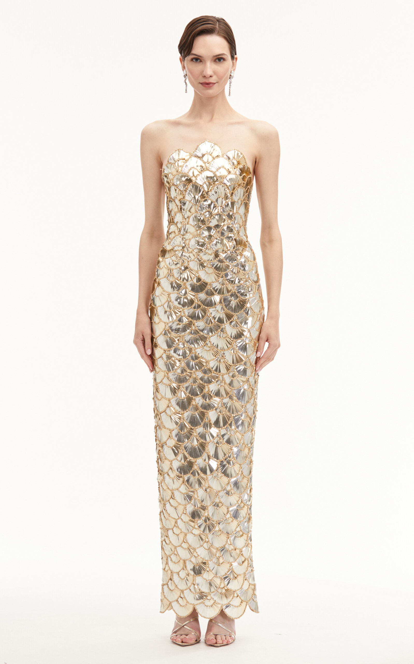 Scalloped Sequin Column Gown