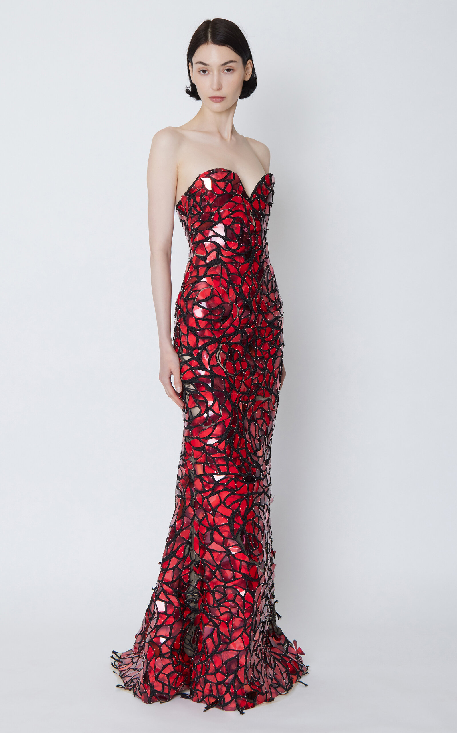 Strapless Floral Mosaic Embroidered Gown