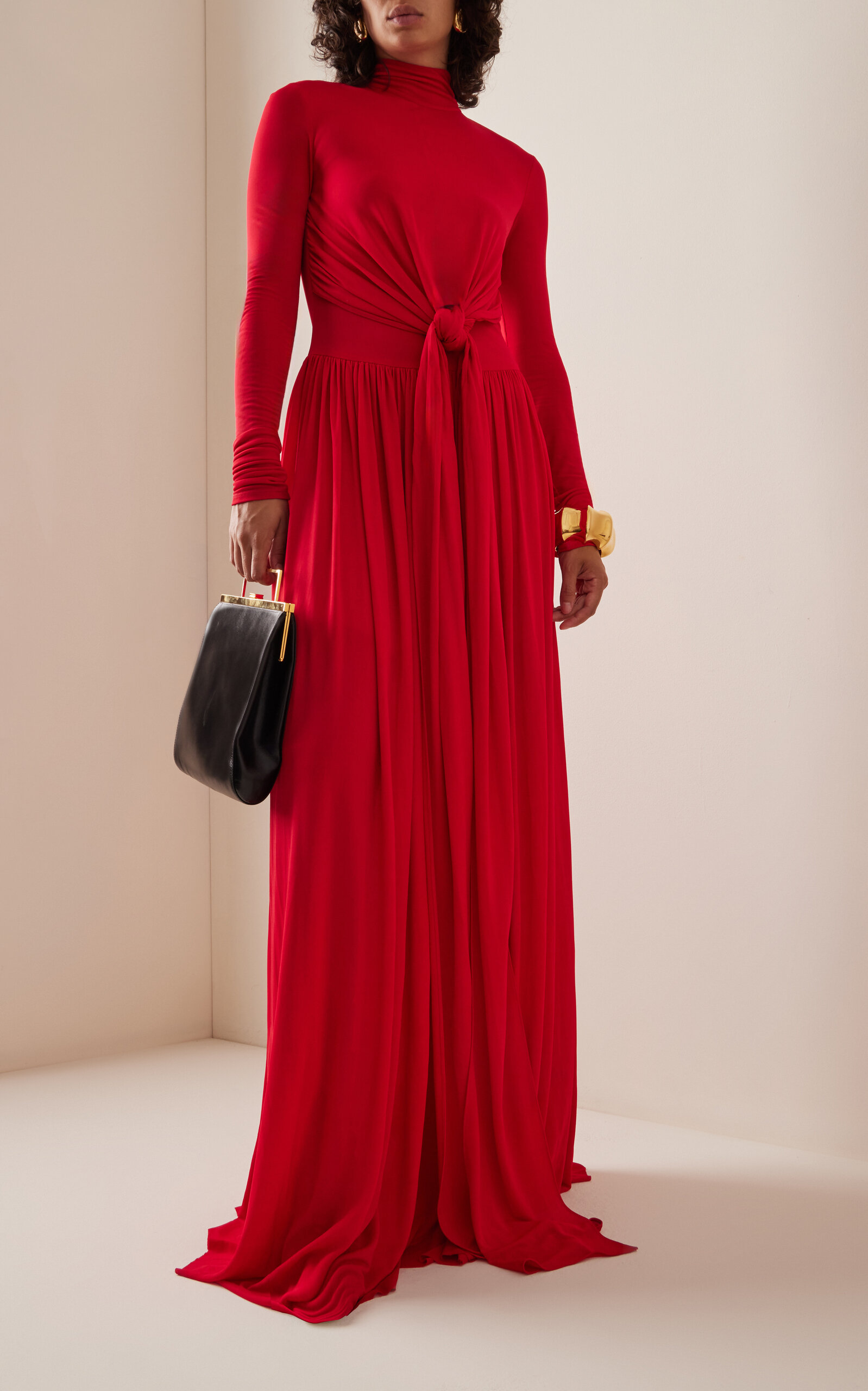 Gathered Crepe Jersey Maxi Dress