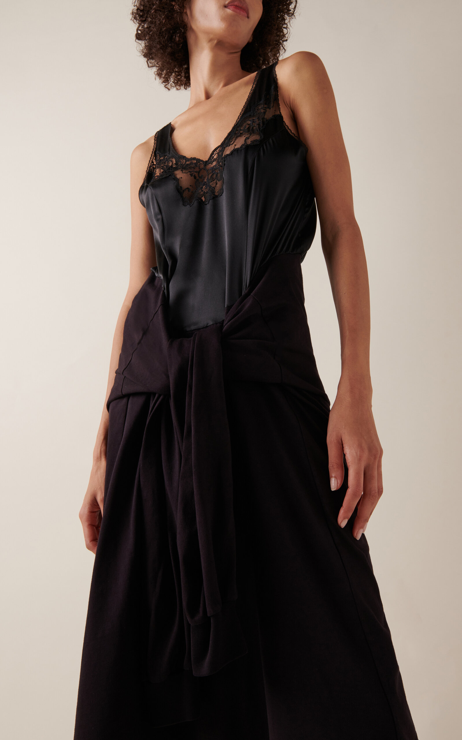 Hybrid Lace-Trimmed Silk Midi Slip Dress