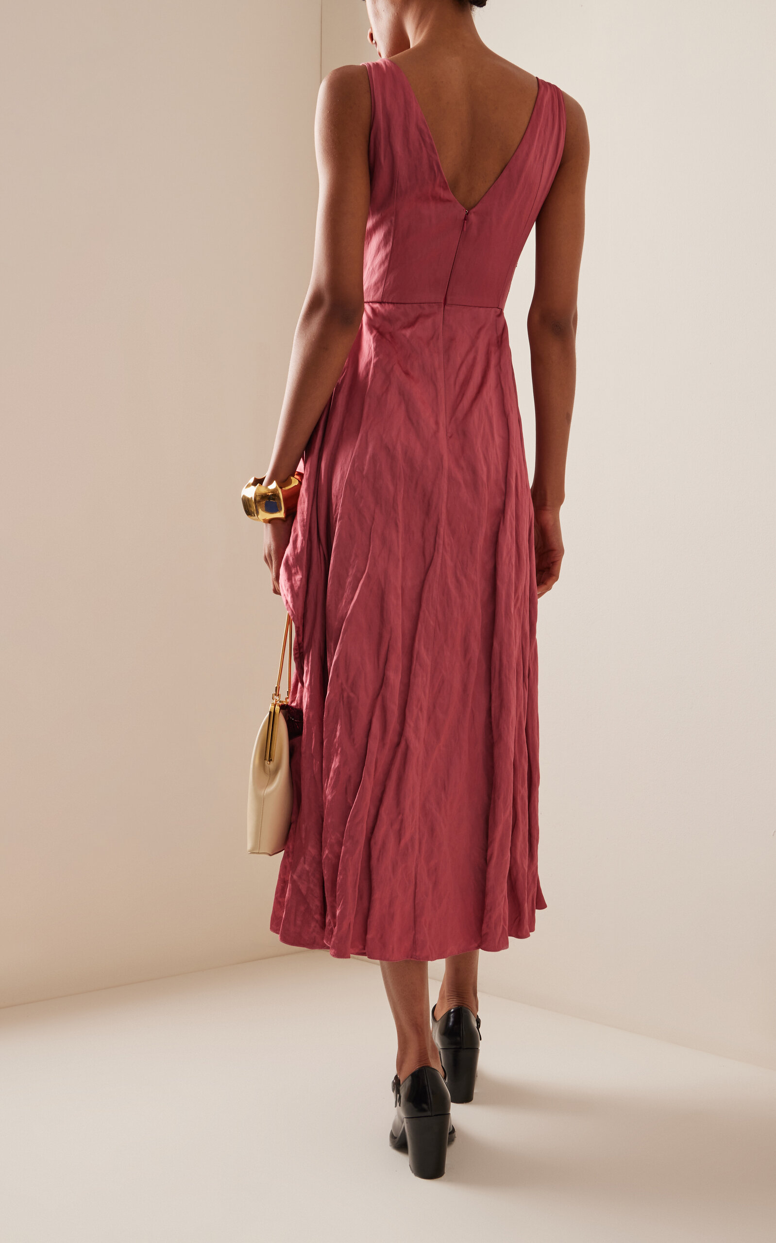 Embroidered Textured Satin Midi Dress