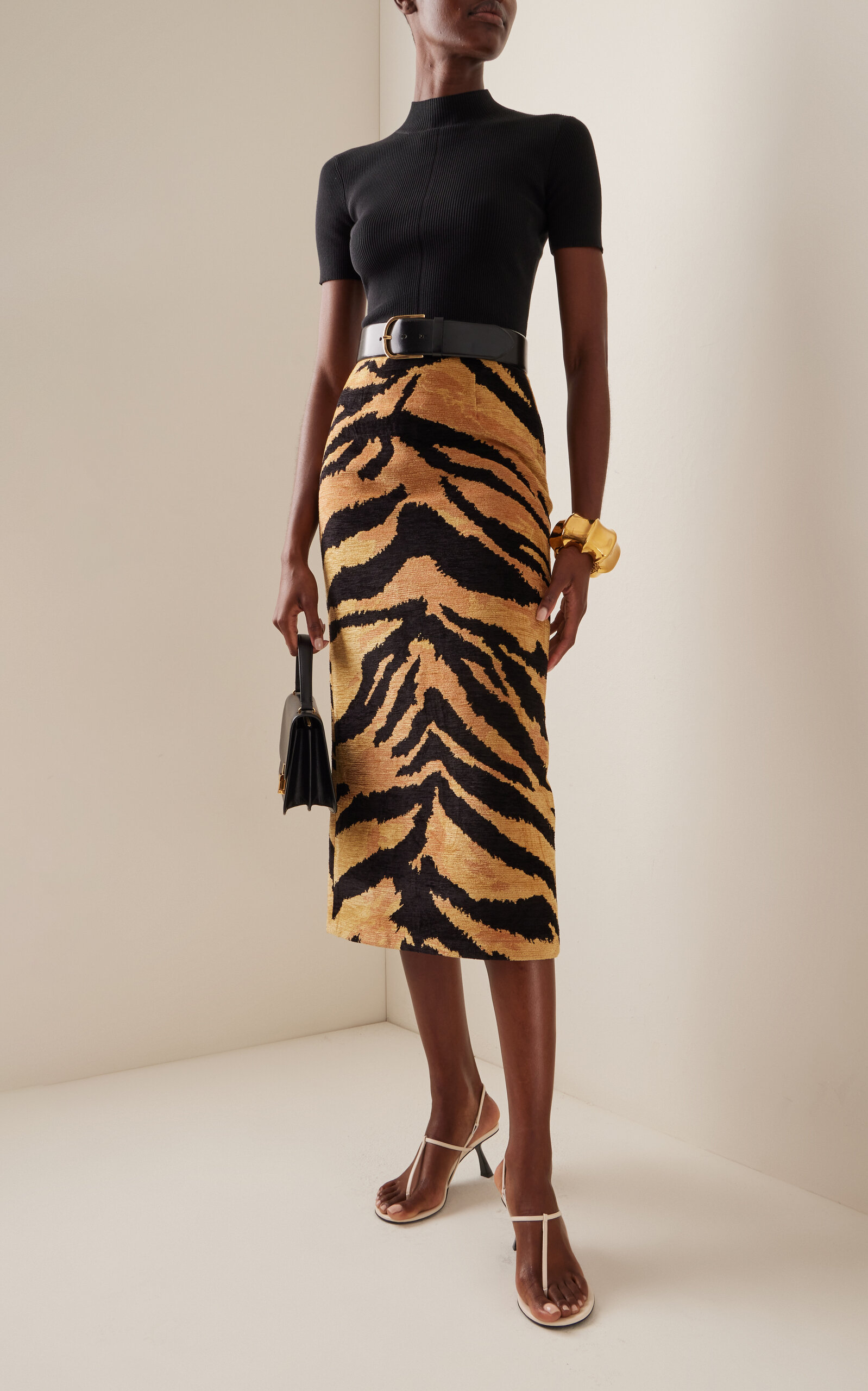 Chenille Tiger-Jacquard Pencil Skirt