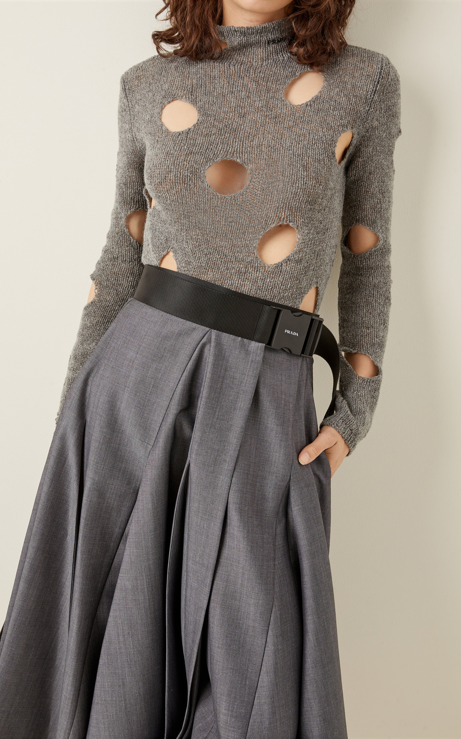 Distressed Wool Turtleneck Top