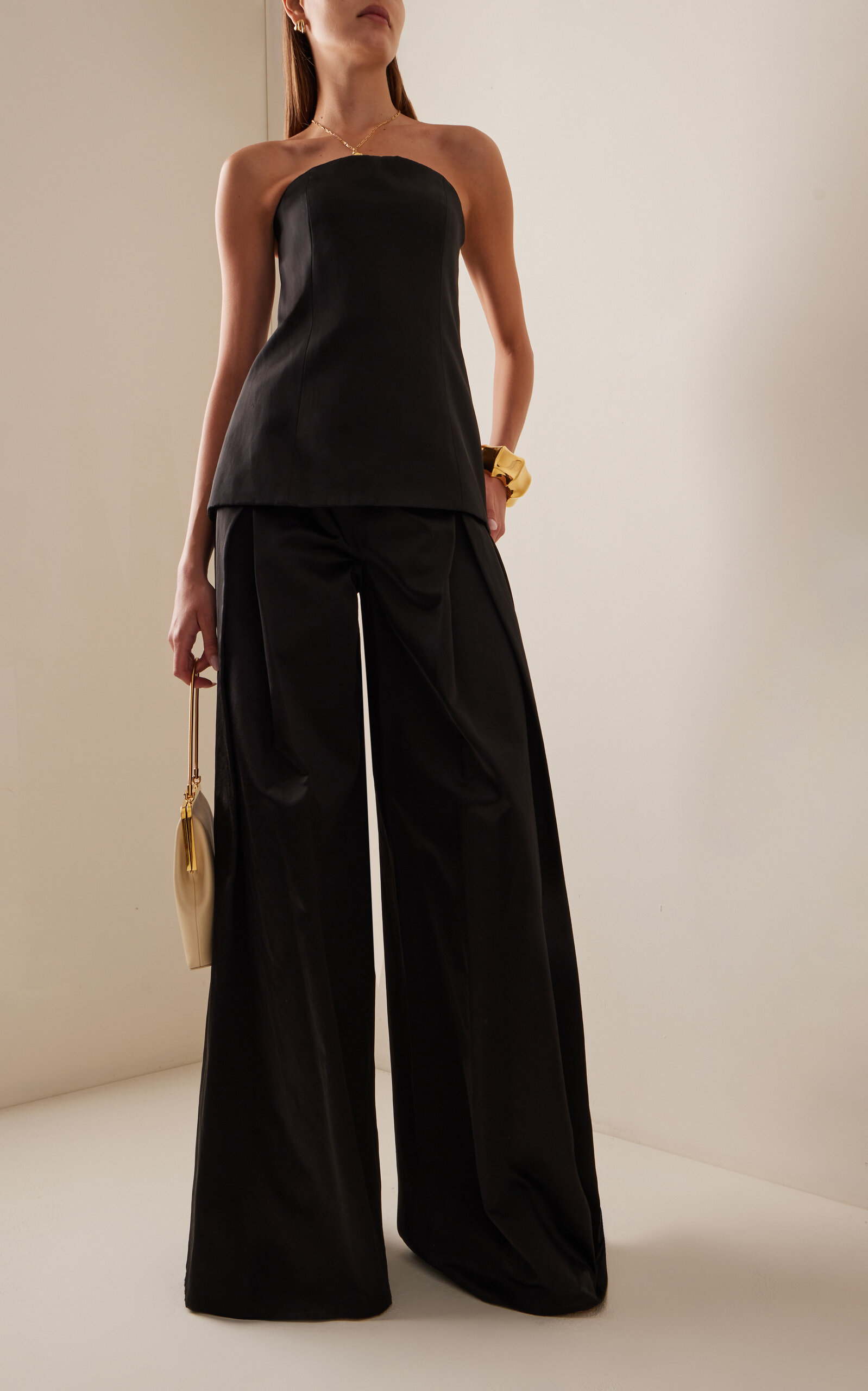 Pleated Satin Wide-Leg Pants