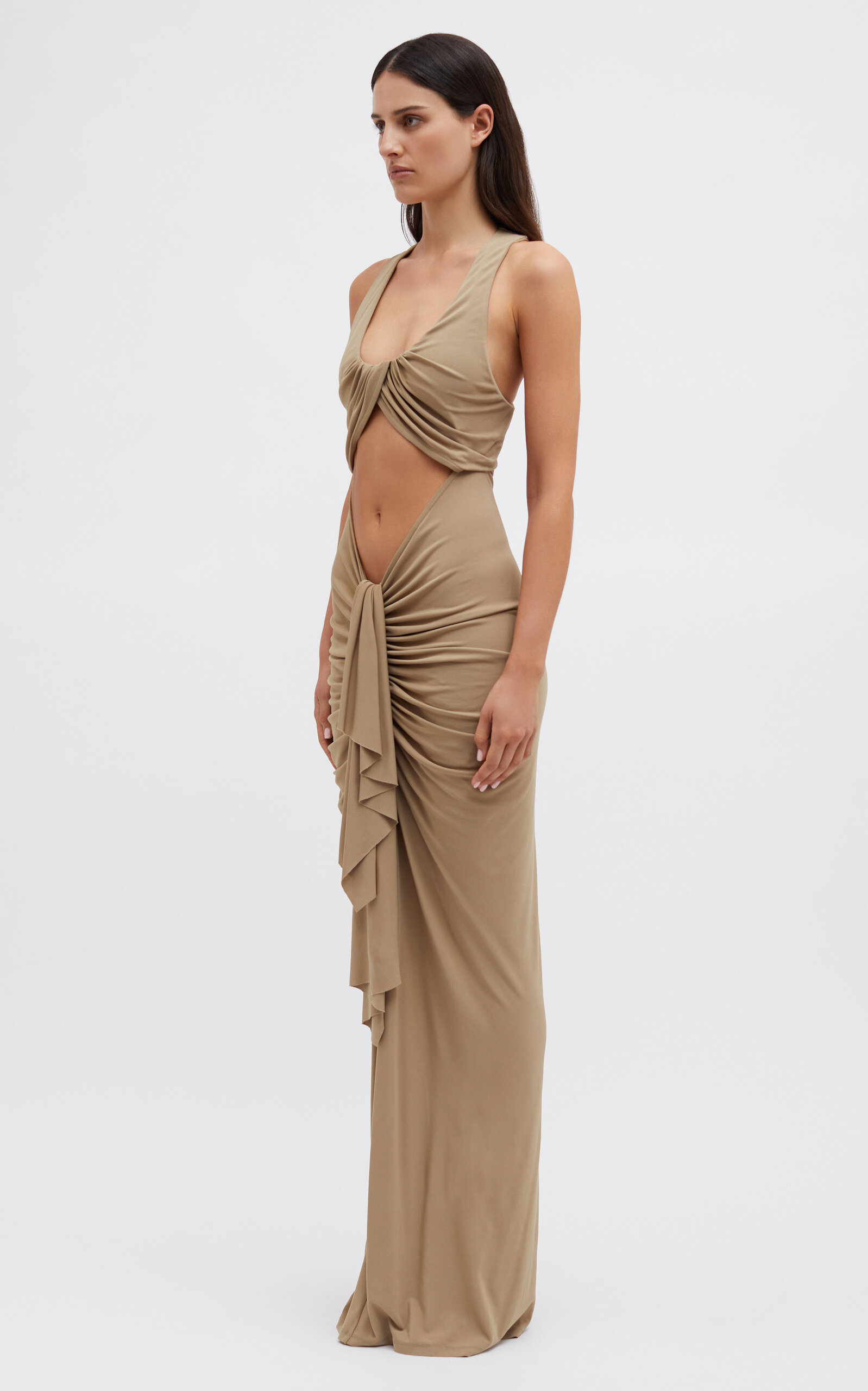 Vivenda Cutout Ruched Jersey Maxi Dress