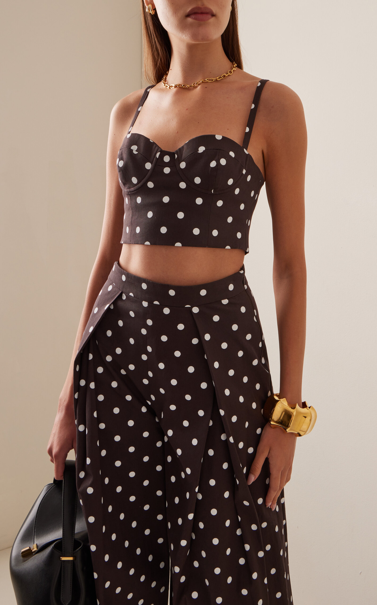 Polka-Dotted Cotton Bustier Crop Top