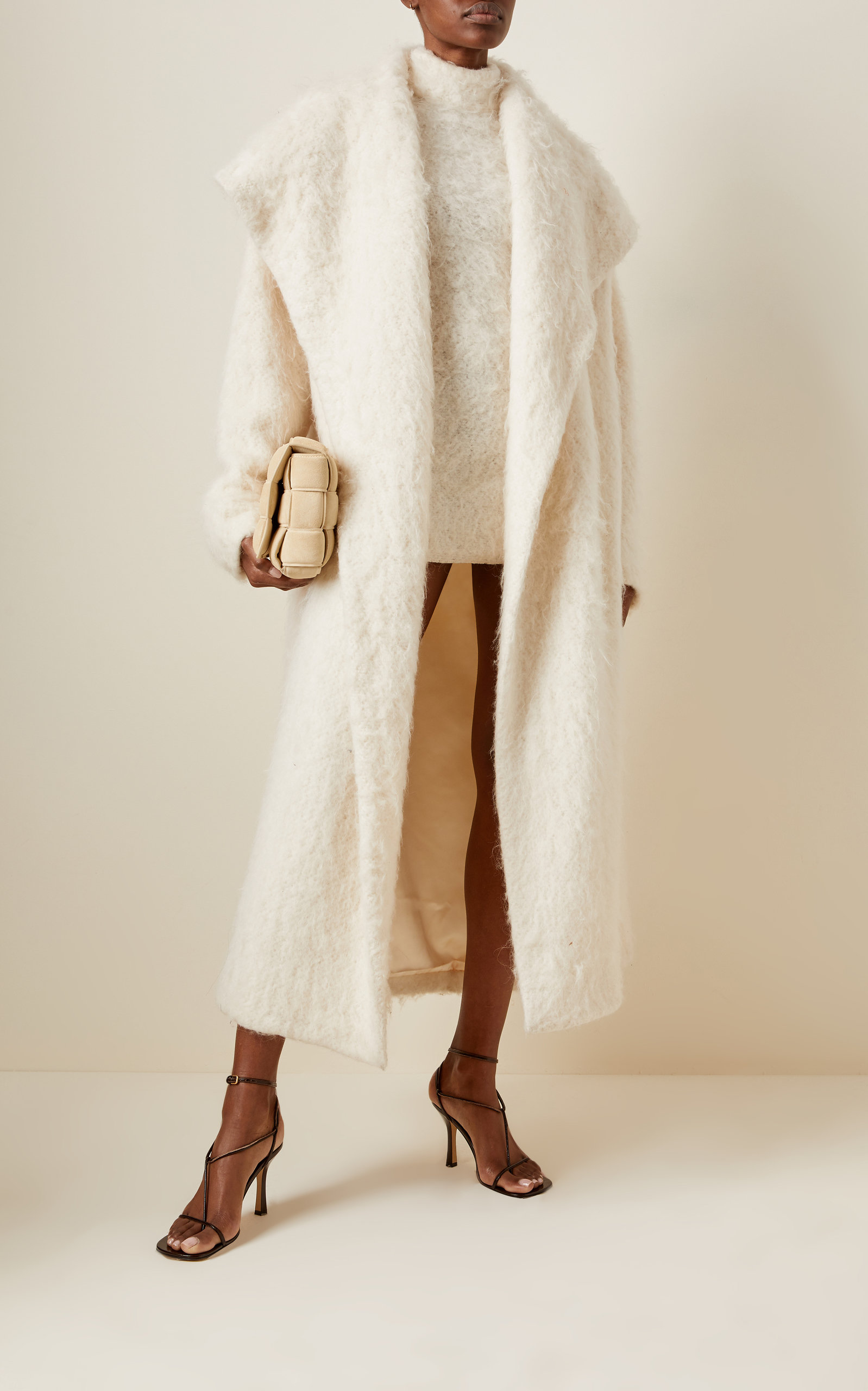 Hooded Textured-Knit Coat