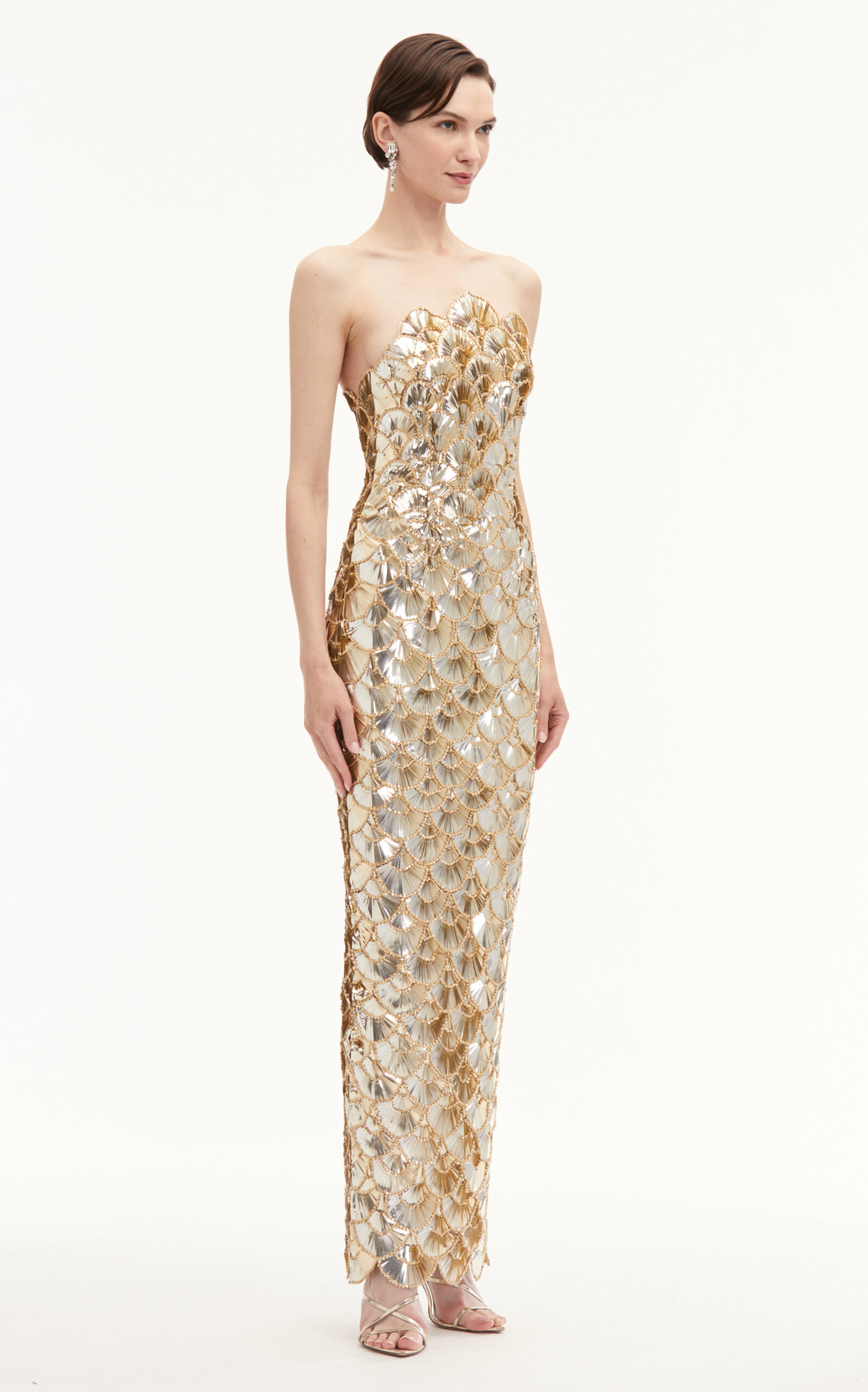 Scalloped Sequin Column Gown