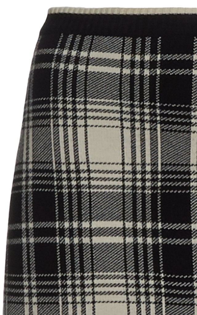 Plaid Knit Midi Pencil Skirt