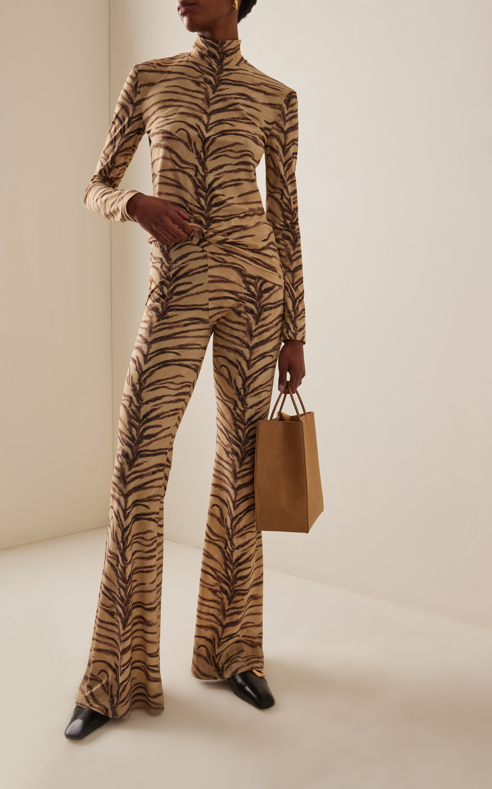 Tiger-Print Jersey Flare Pants