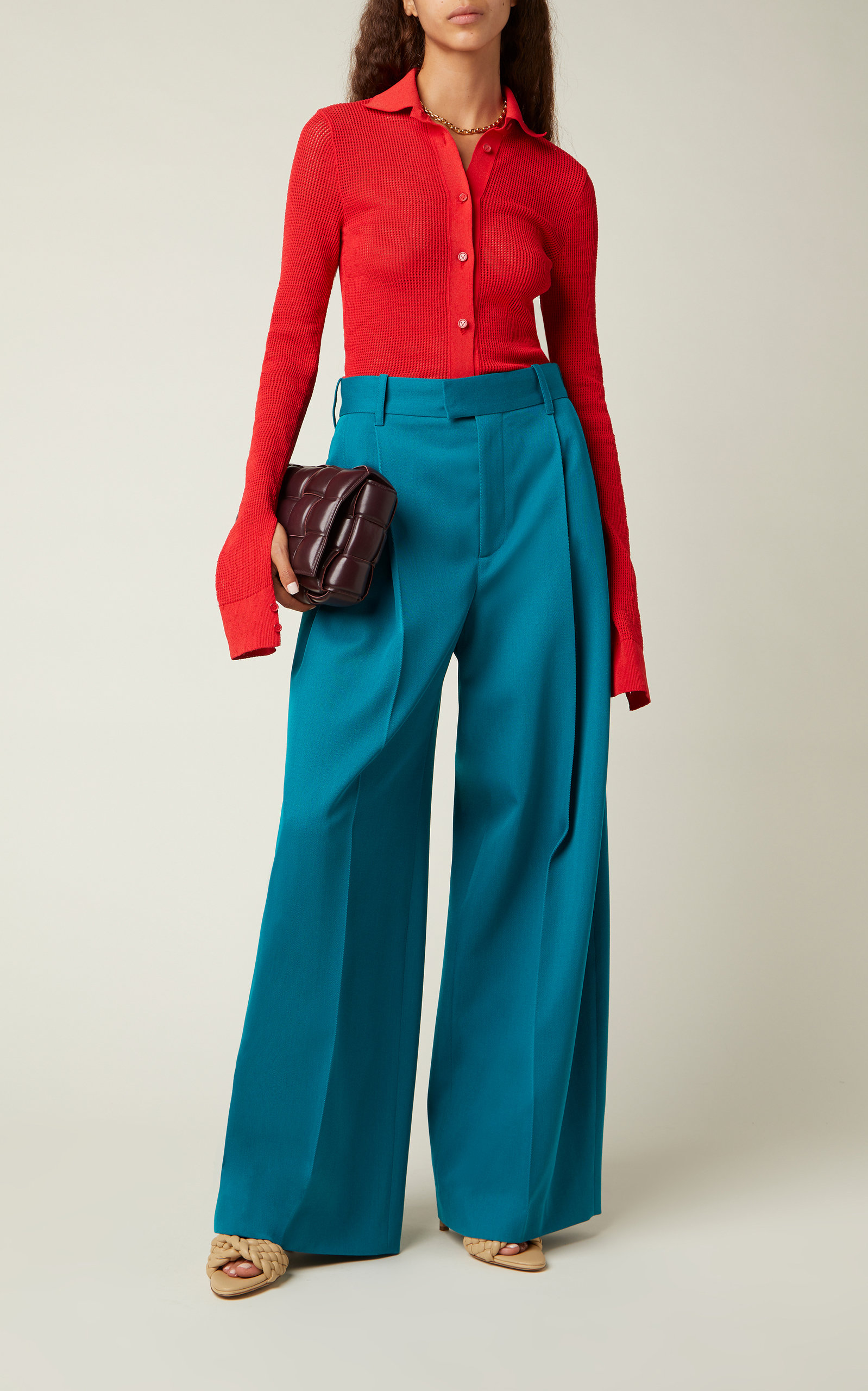 Pleated Gabardine Wide-Leg Pants