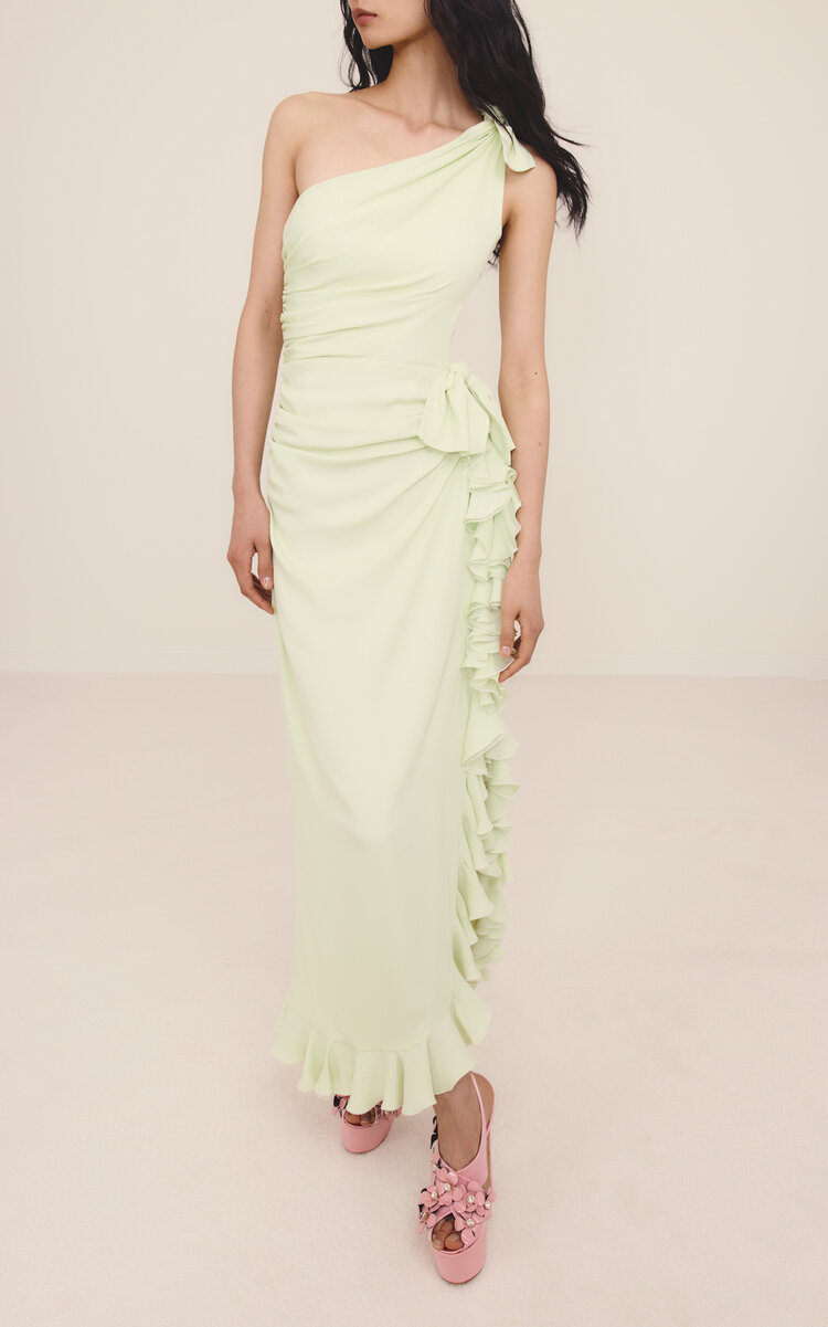 Asymmetric Ruffled Crepe Maxi Dress