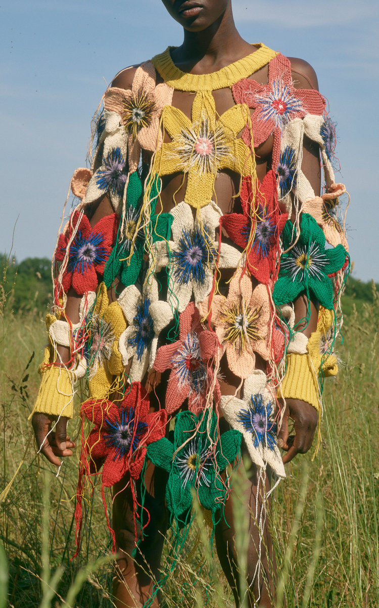 Hand-Knit Floral Wool-Blend Sweater