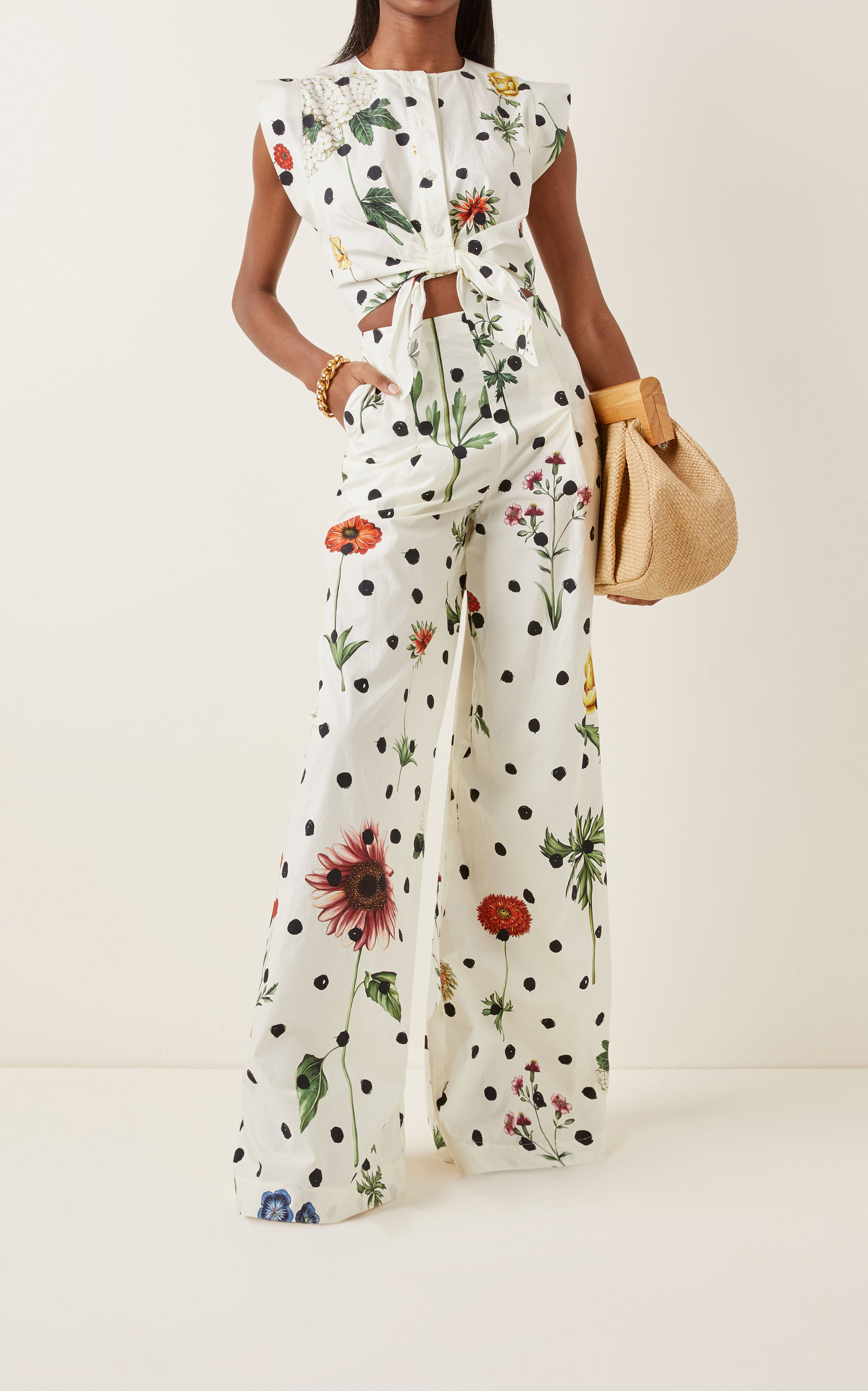 Printed Cut-Out Cotton-Blend Jumpsuit