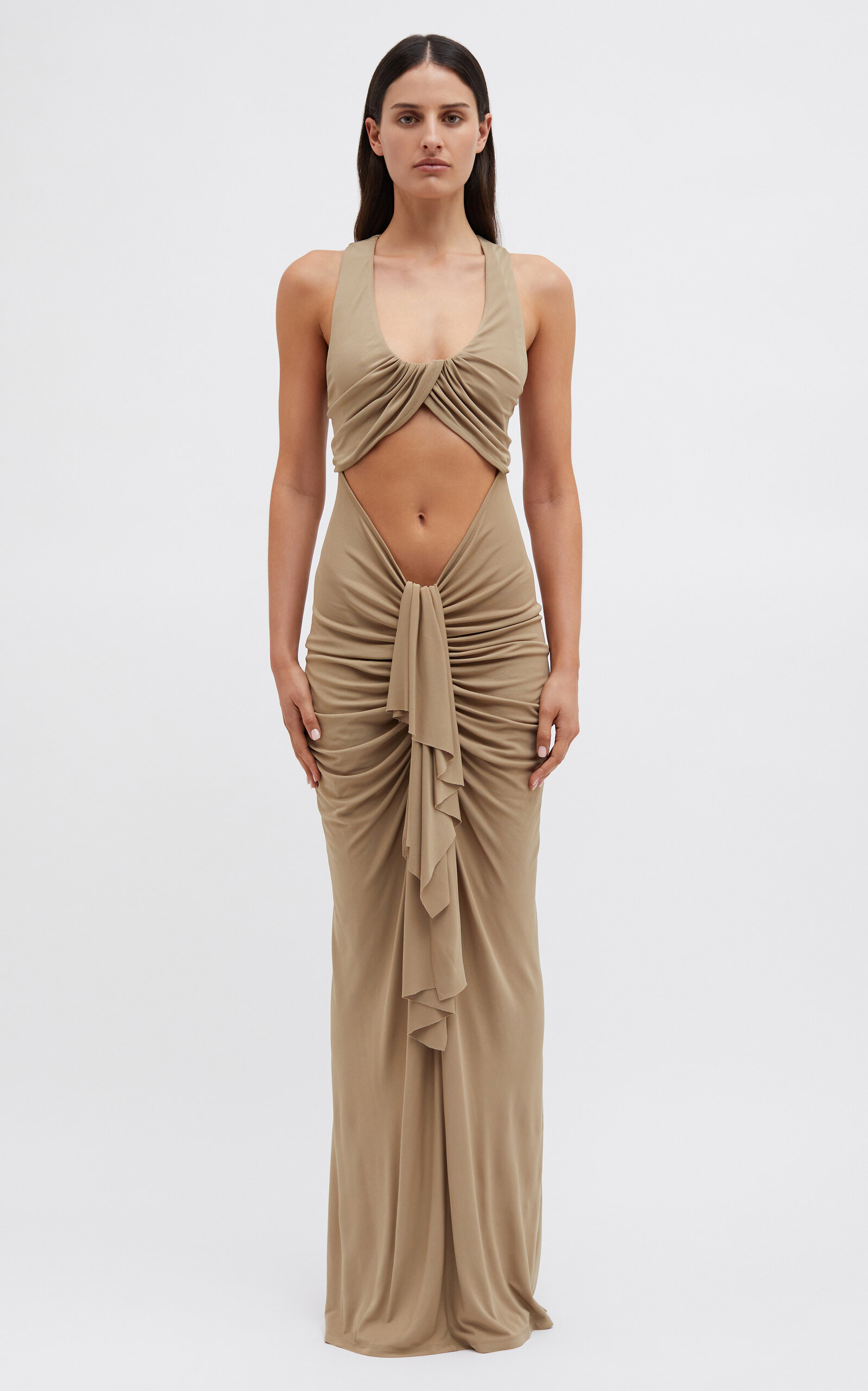 Vivenda Cutout Ruched Jersey Maxi Dress