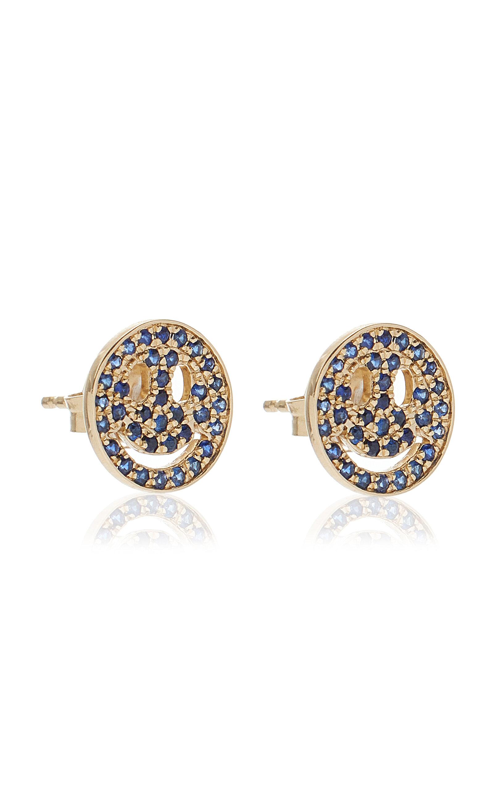 Happy Face 14K Yellow Gold Sapphire Earrings