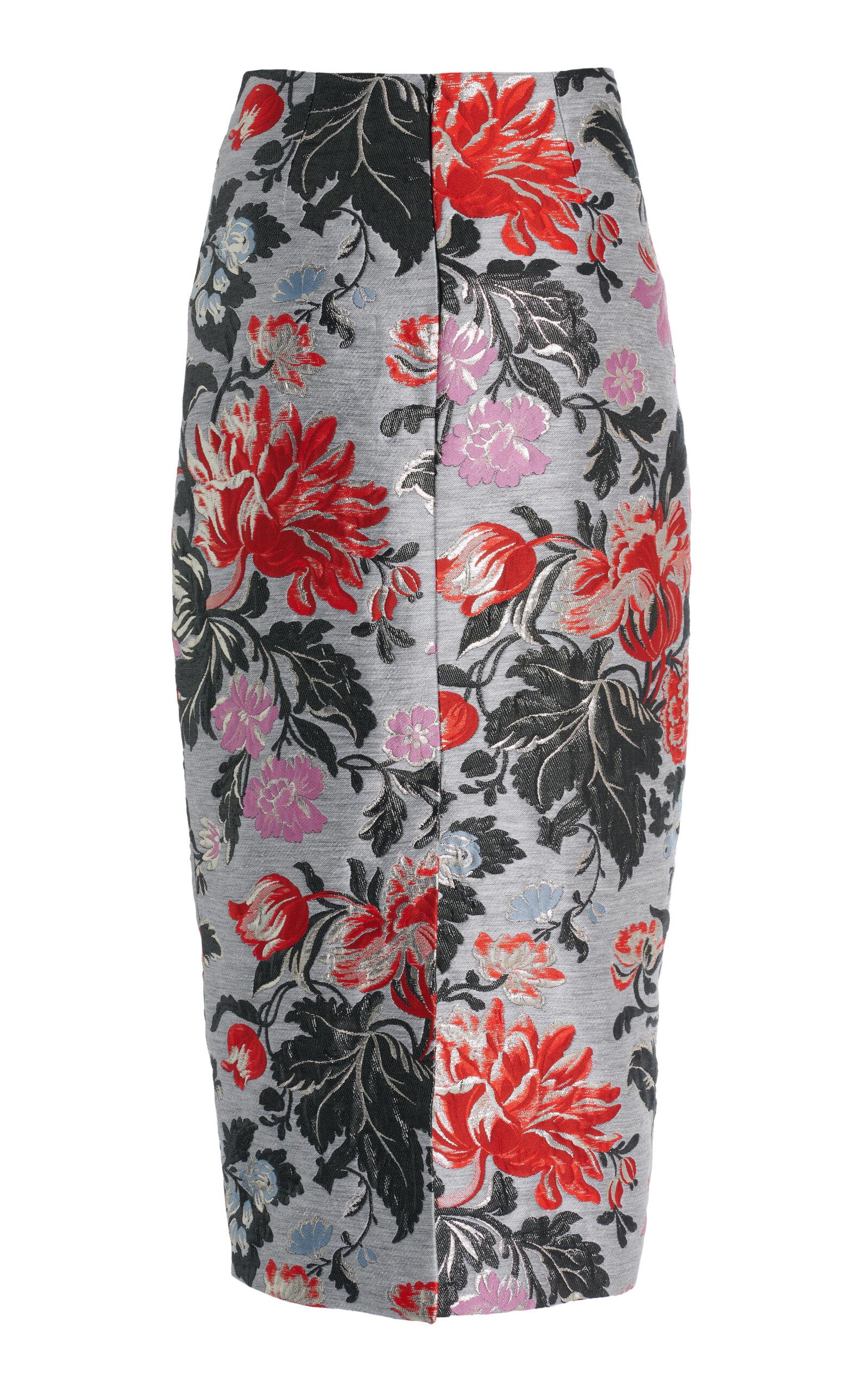 Floral Linen-Blend Midi Pencil Skirt