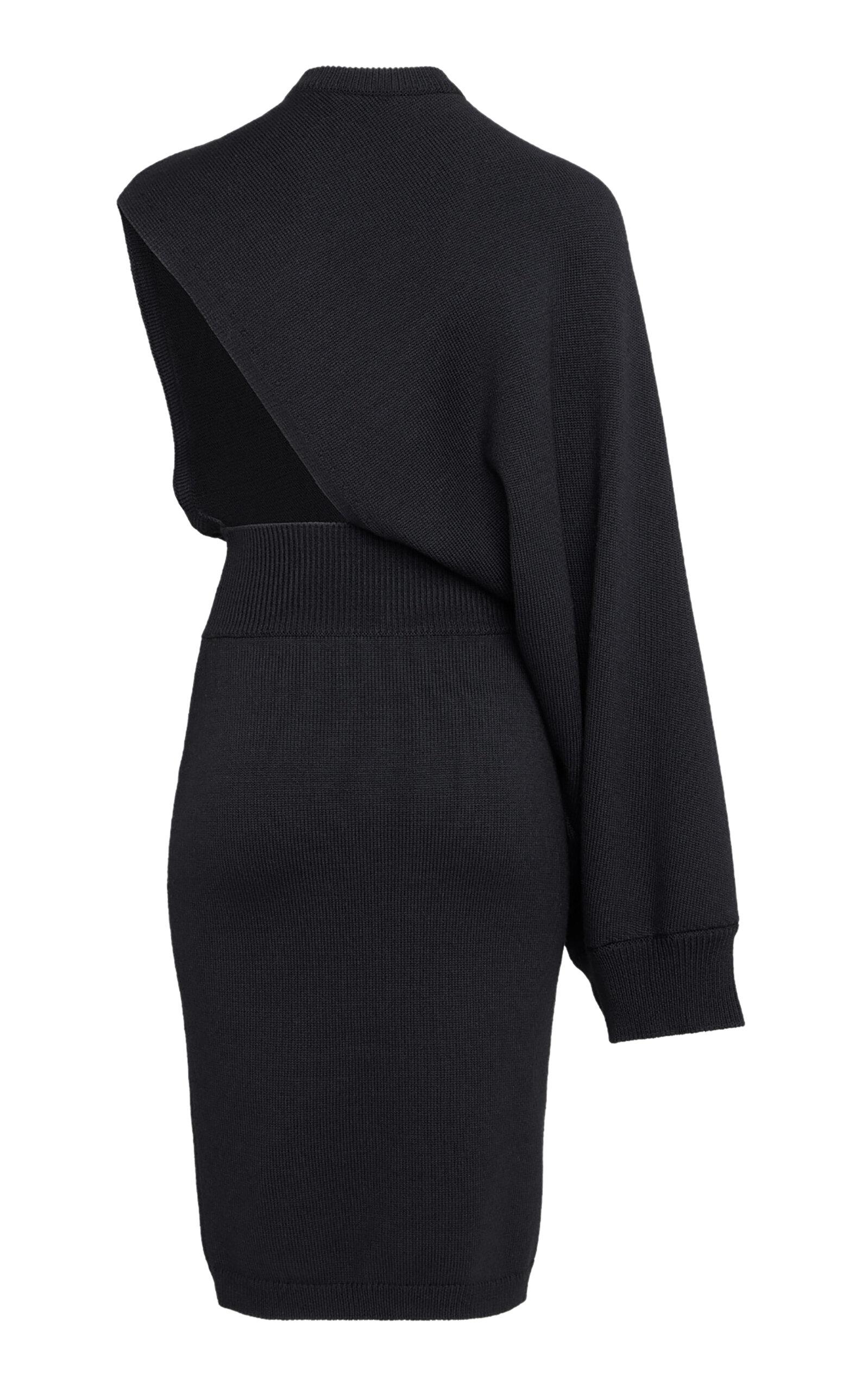 Asymmetric Draped Knit Wool Midi Dress