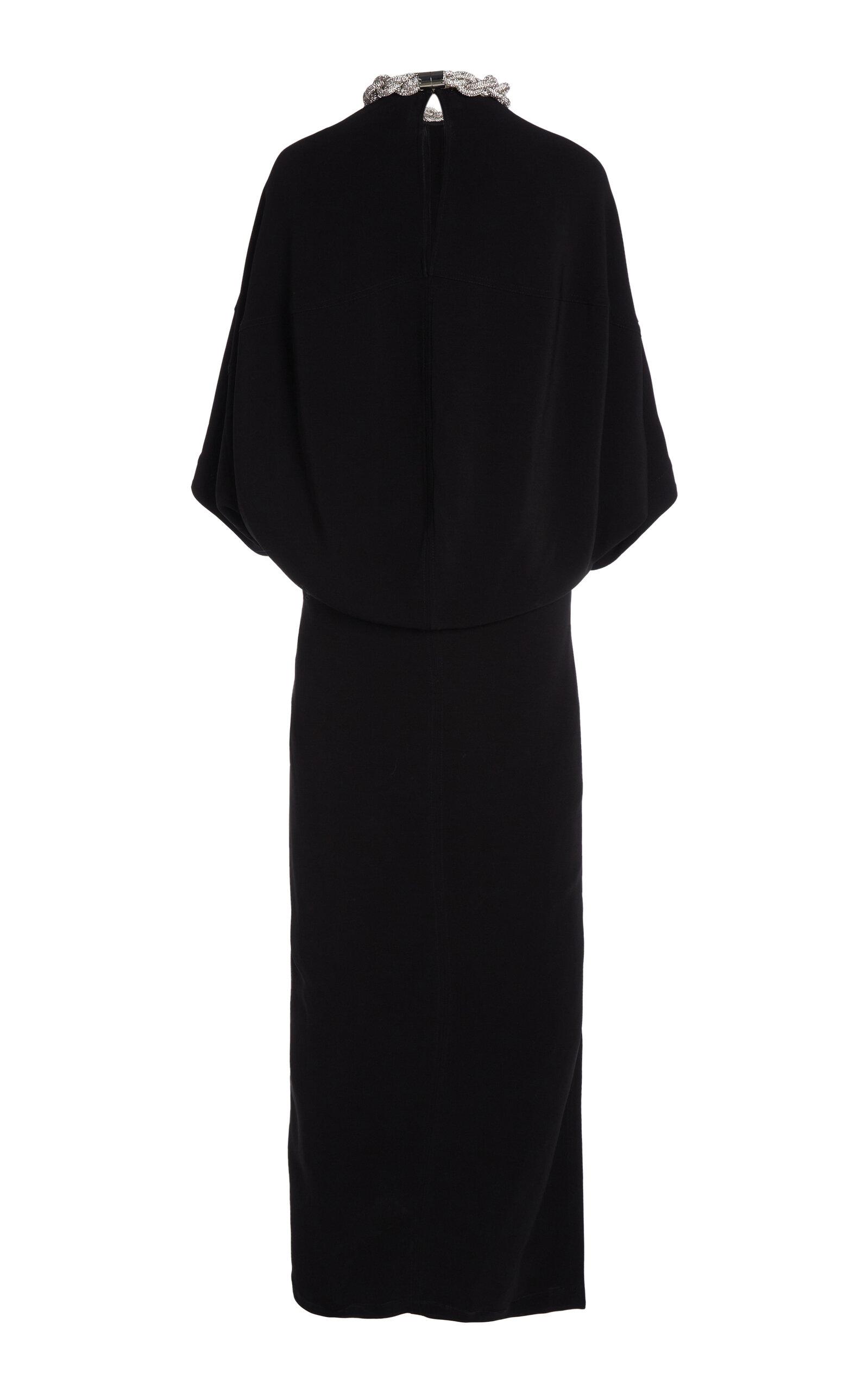 Embellished-Collar Cape Sleeve Maxi Dress