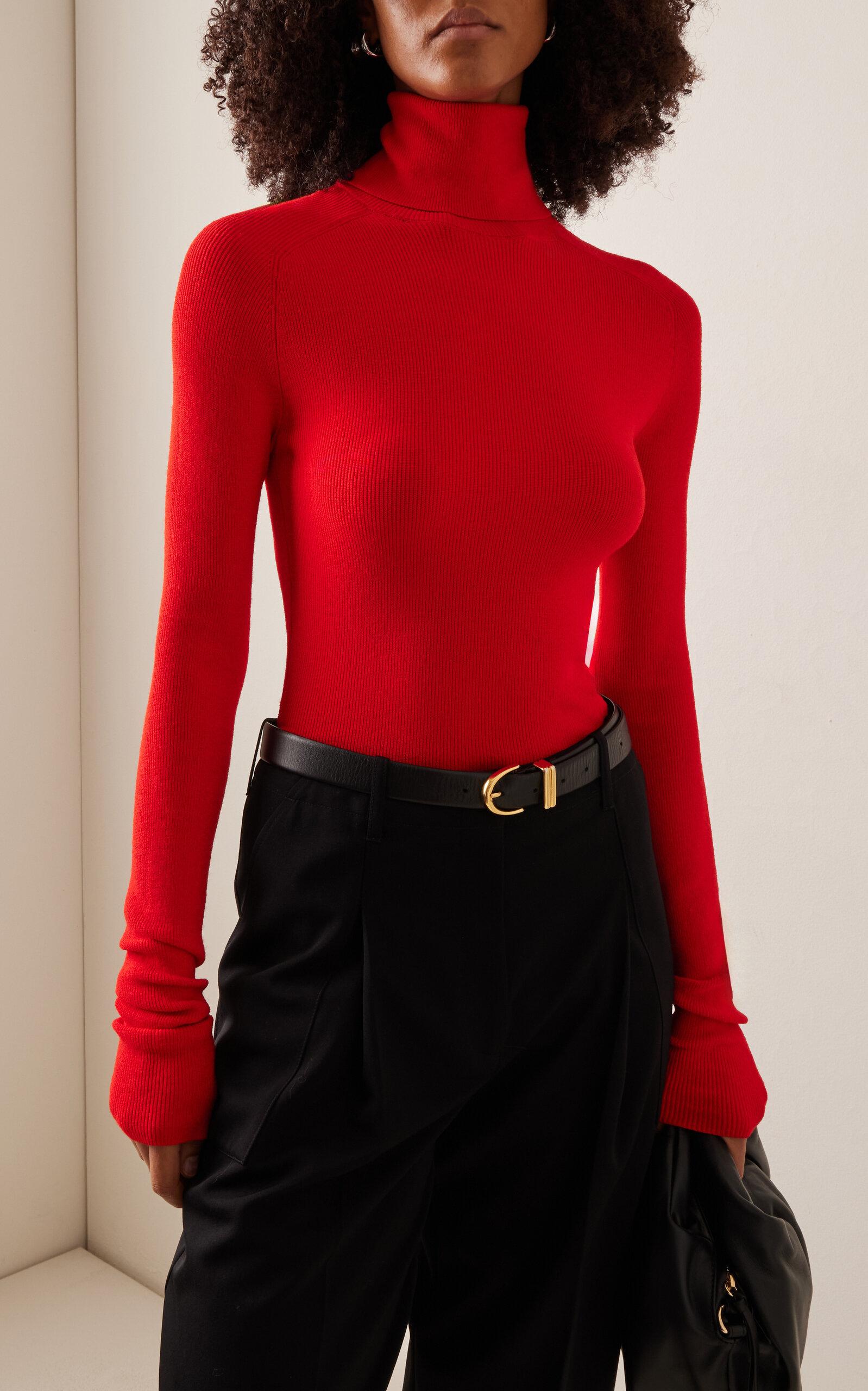 Fox Ribbed-Knit Turtleneck Top