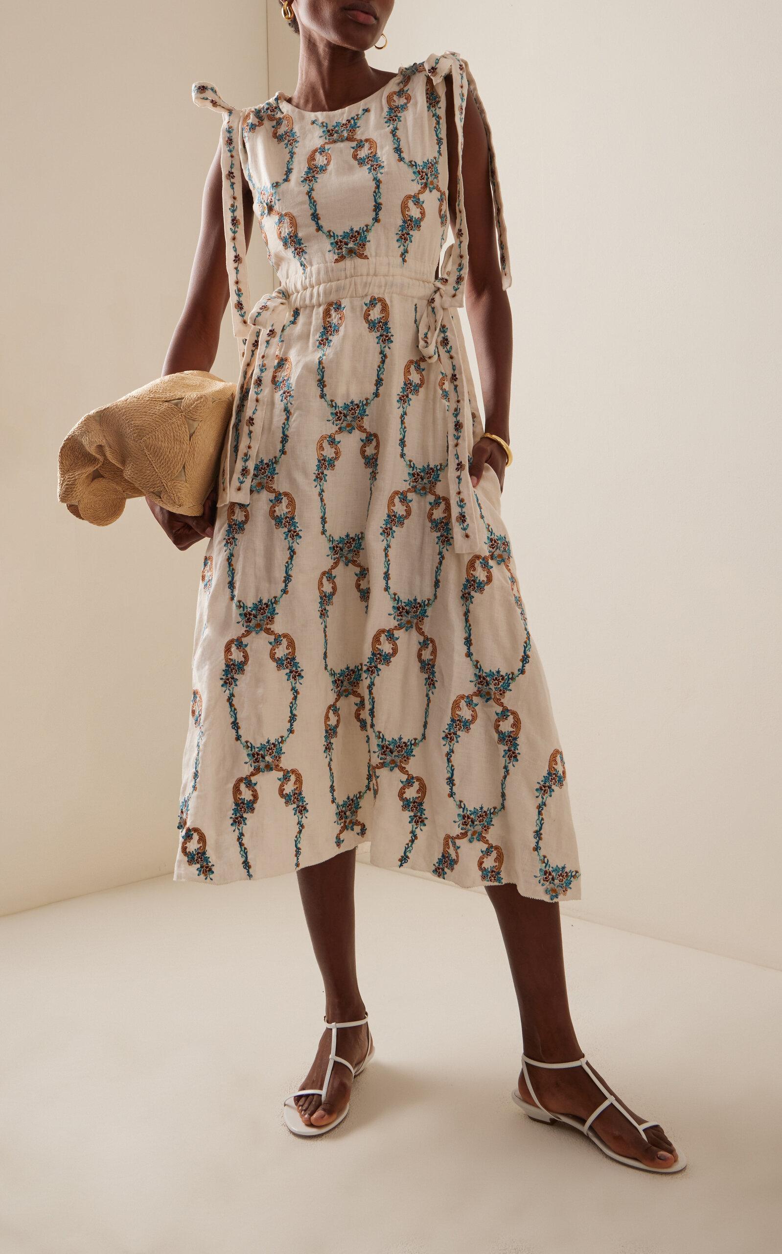 Guaguancò Vase Tie-Detailed Linen Midi Dress