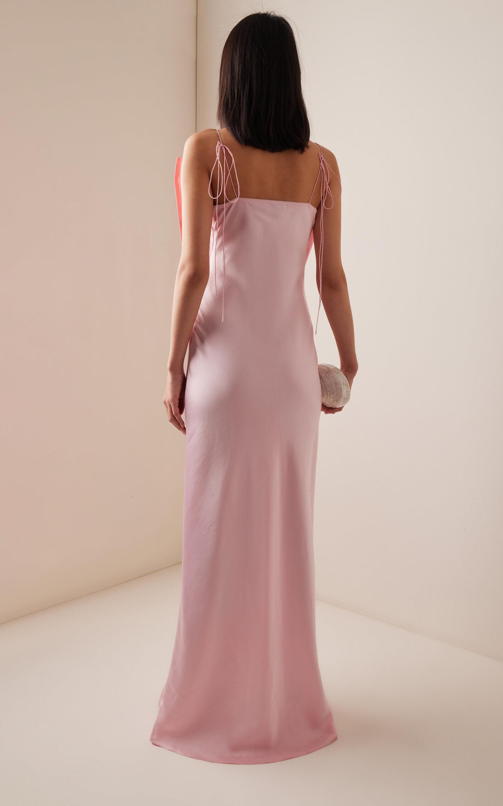 Exclusive Bow-Detailed Satin Maxi Slip Dress