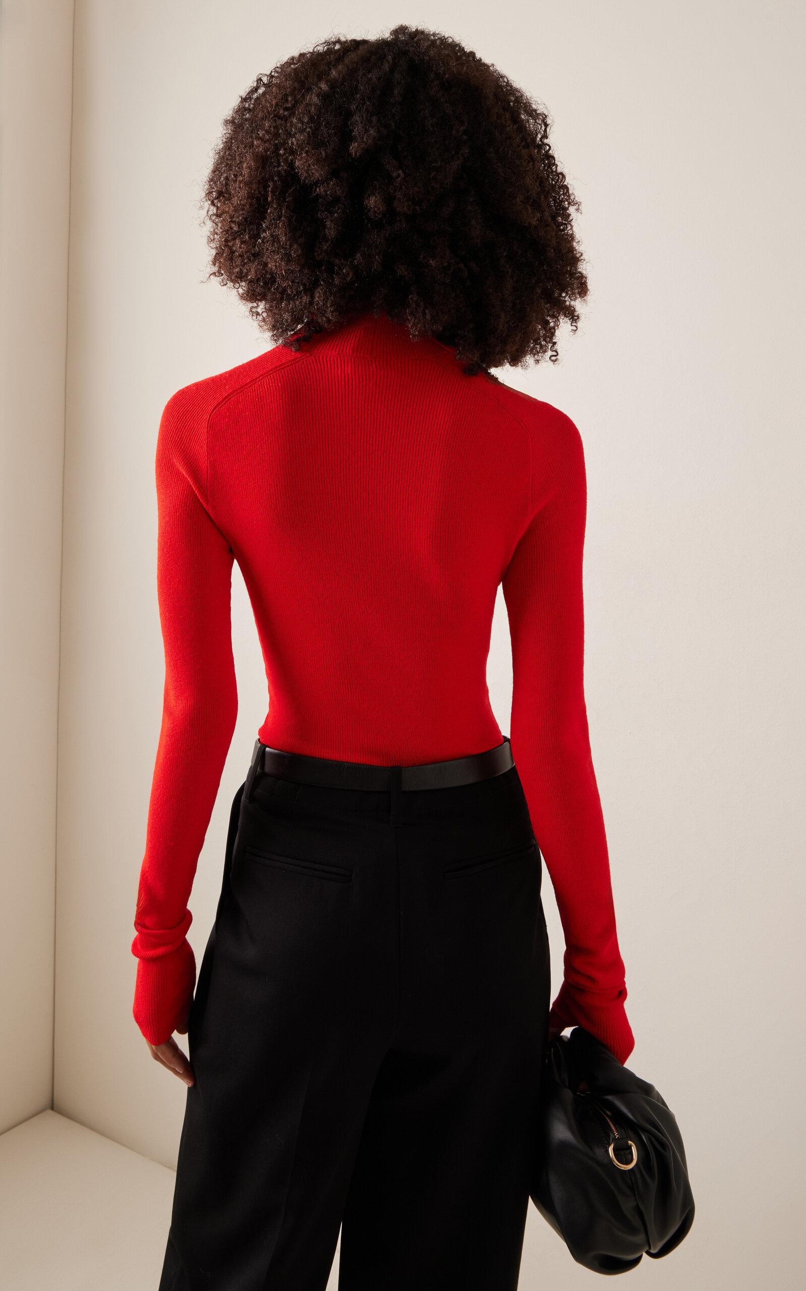 Fox Ribbed-Knit Turtleneck Top