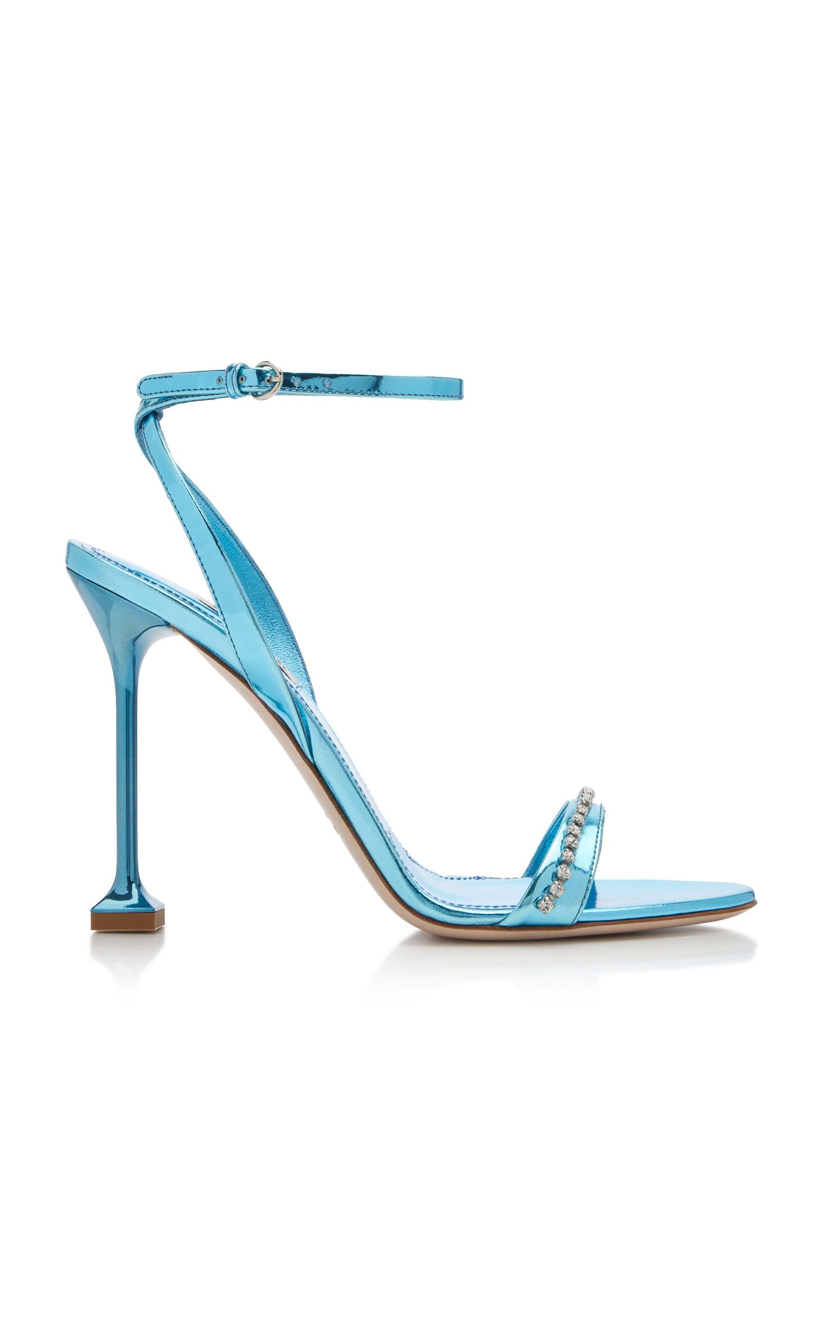 Crystal-Trimmed Metallic Leather Sandals