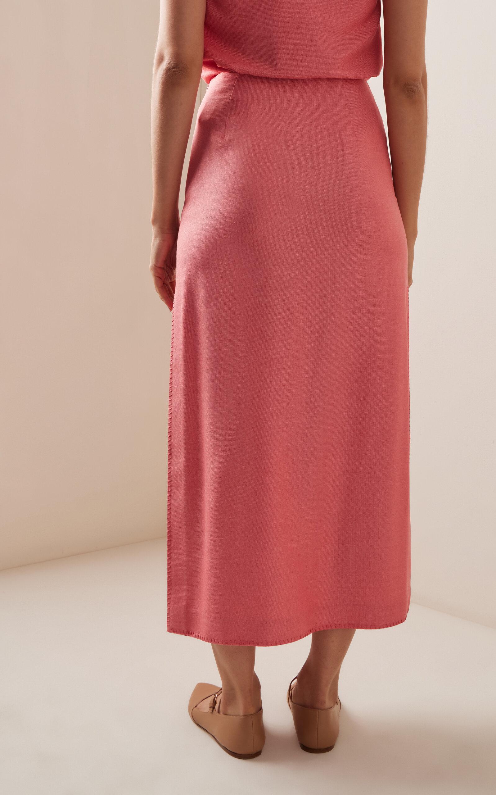 Defina Top-Stitched Wool-Silk Midi Skirt