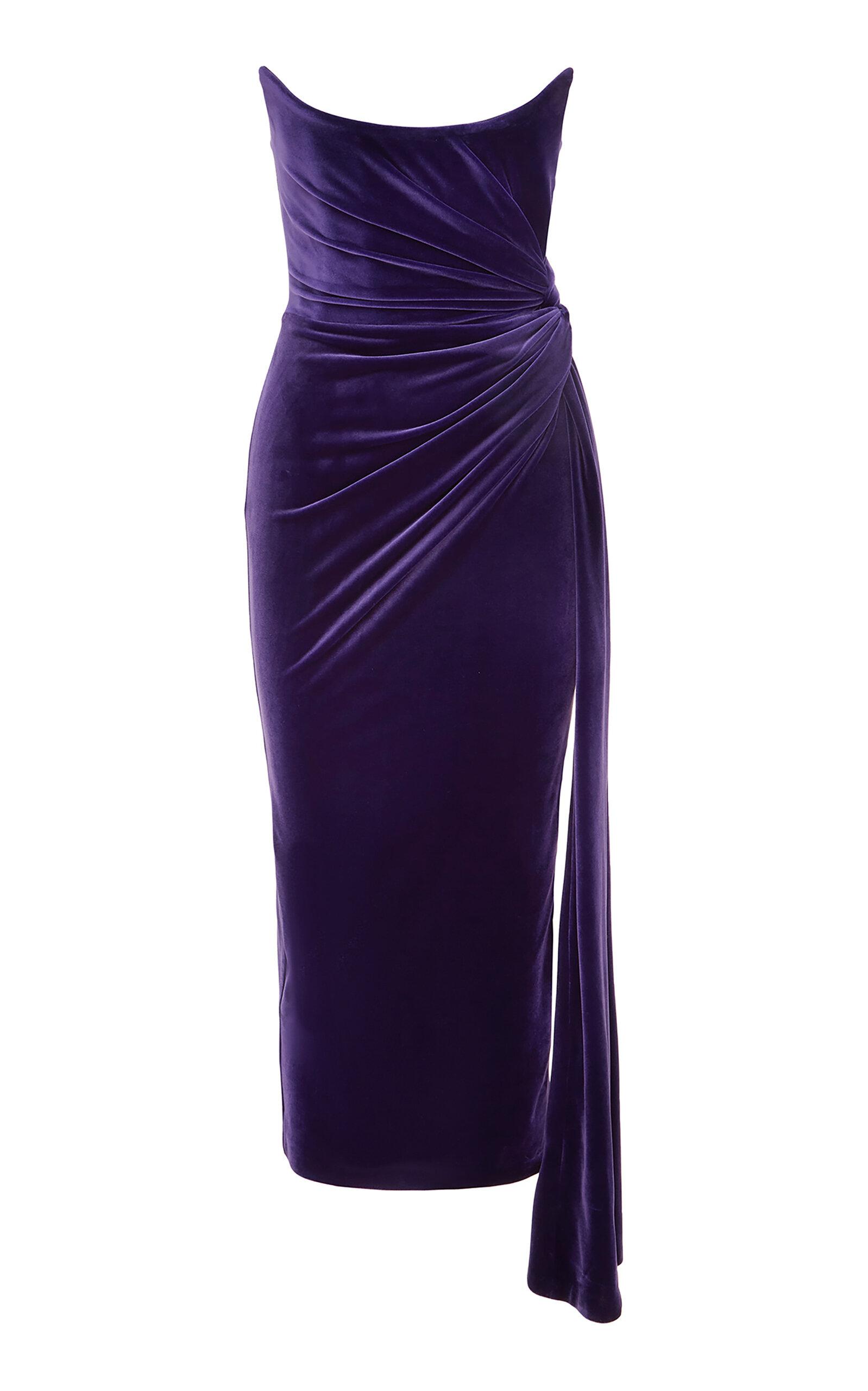 Strapless Twisted Velvet Midi Dress