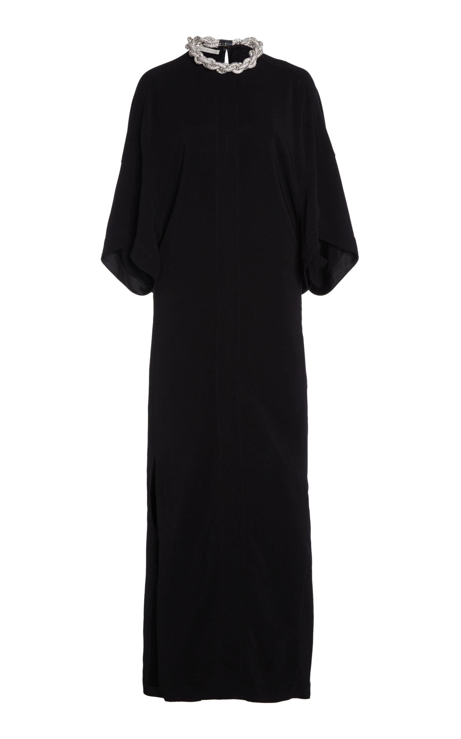 Embellished-Collar Cape Sleeve Maxi Dress