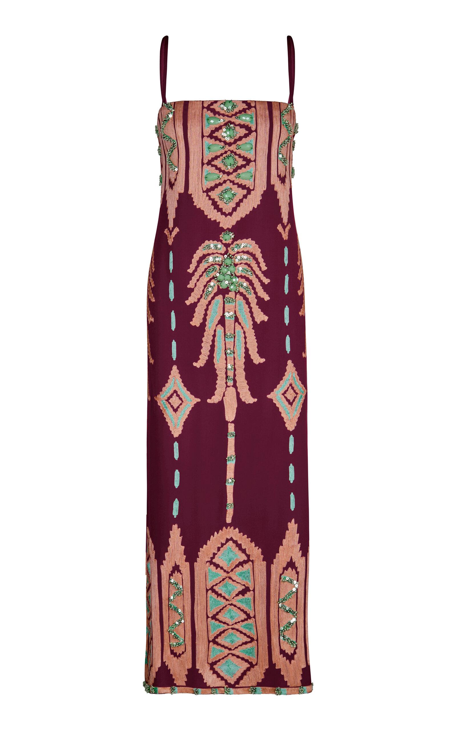 Wedge Weave Embellished Silk Maxi Dress