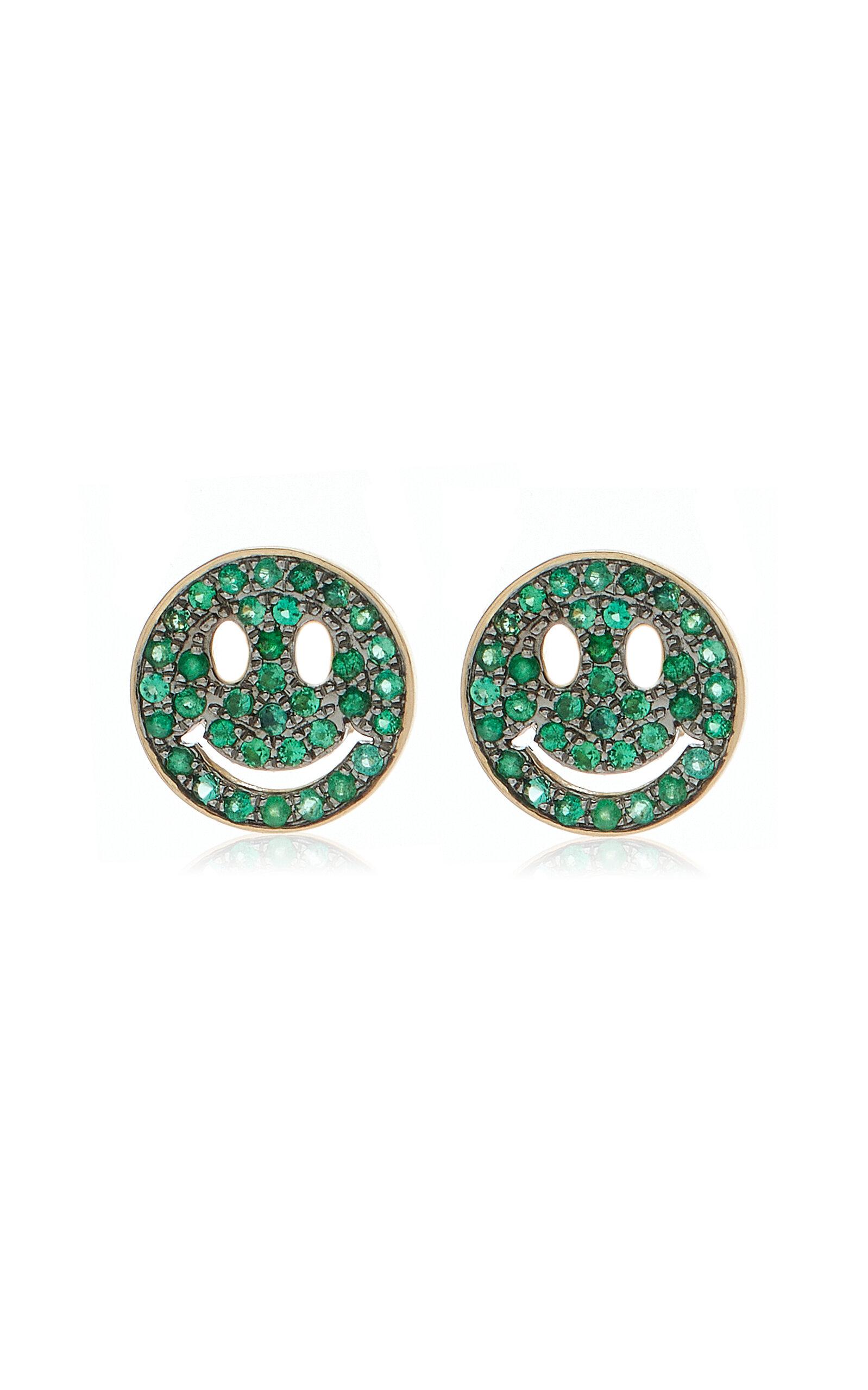 Happy Face 14K Yellow Gold Emerald Earrings