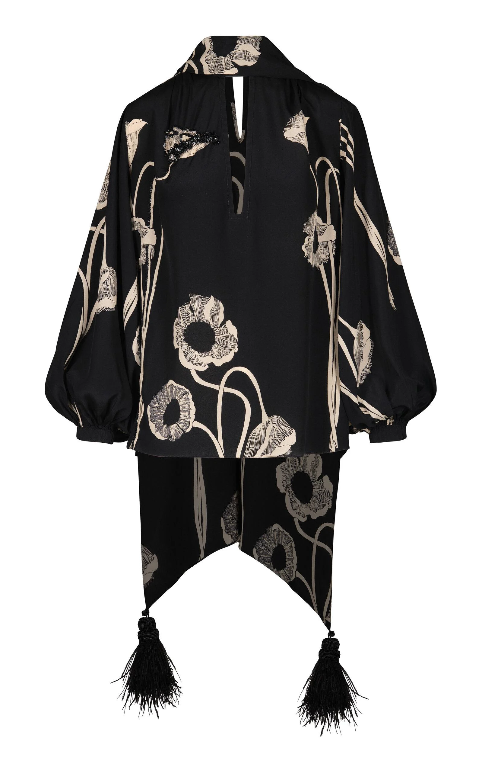 Papaver Somniferum Scarf-Neck Silk-Blend Top