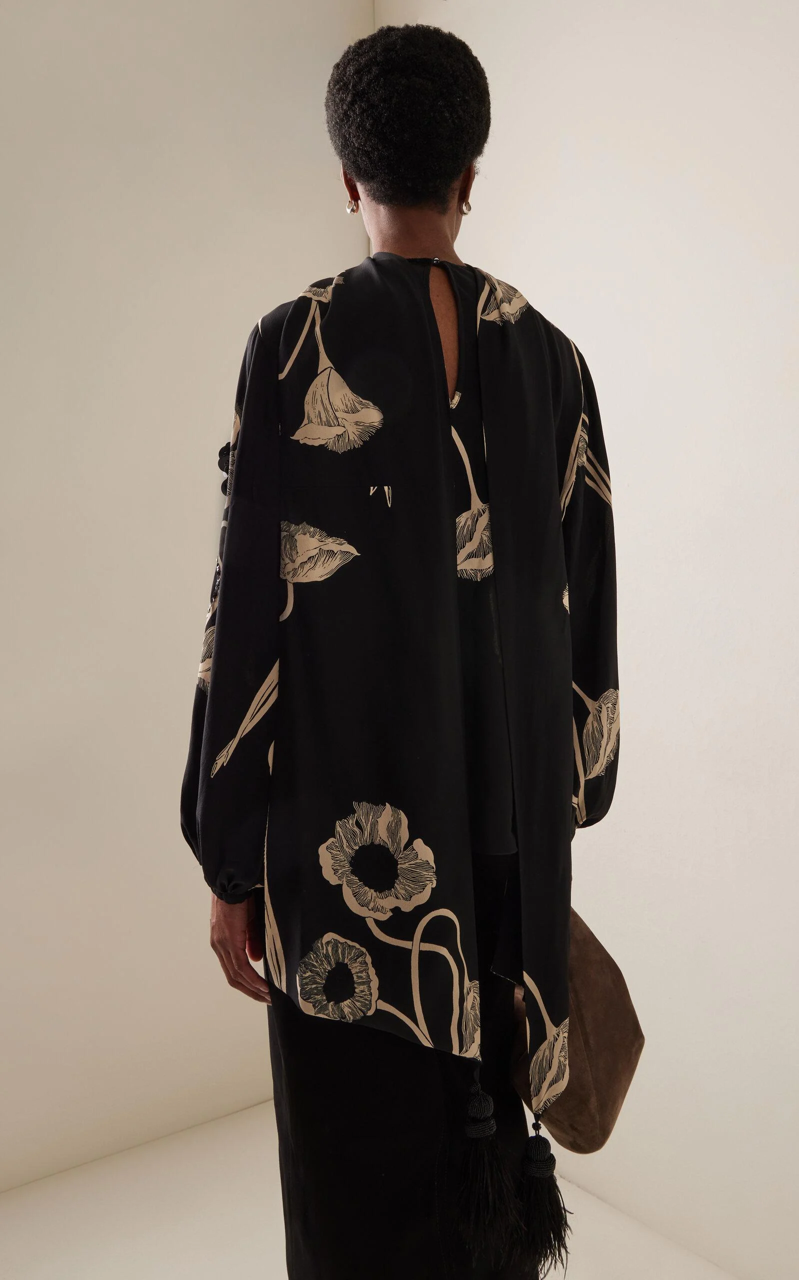 Papaver Somniferum Scarf-Neck Silk-Blend Top