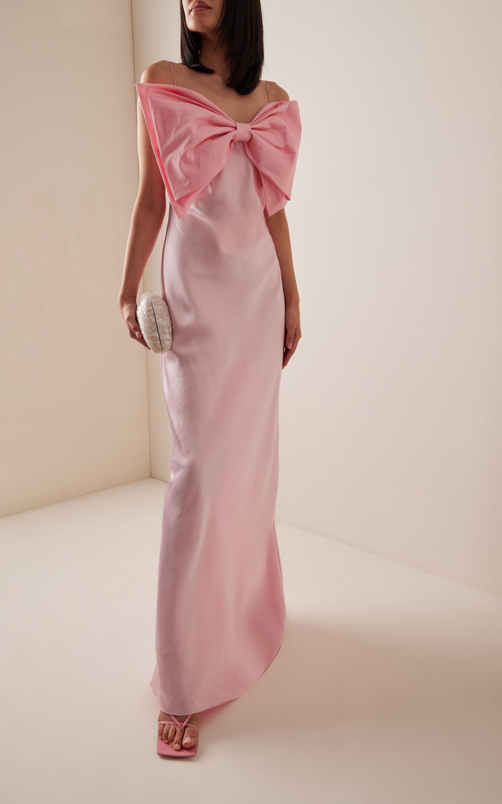 Exclusive Bow-Detailed Satin Maxi Slip Dress