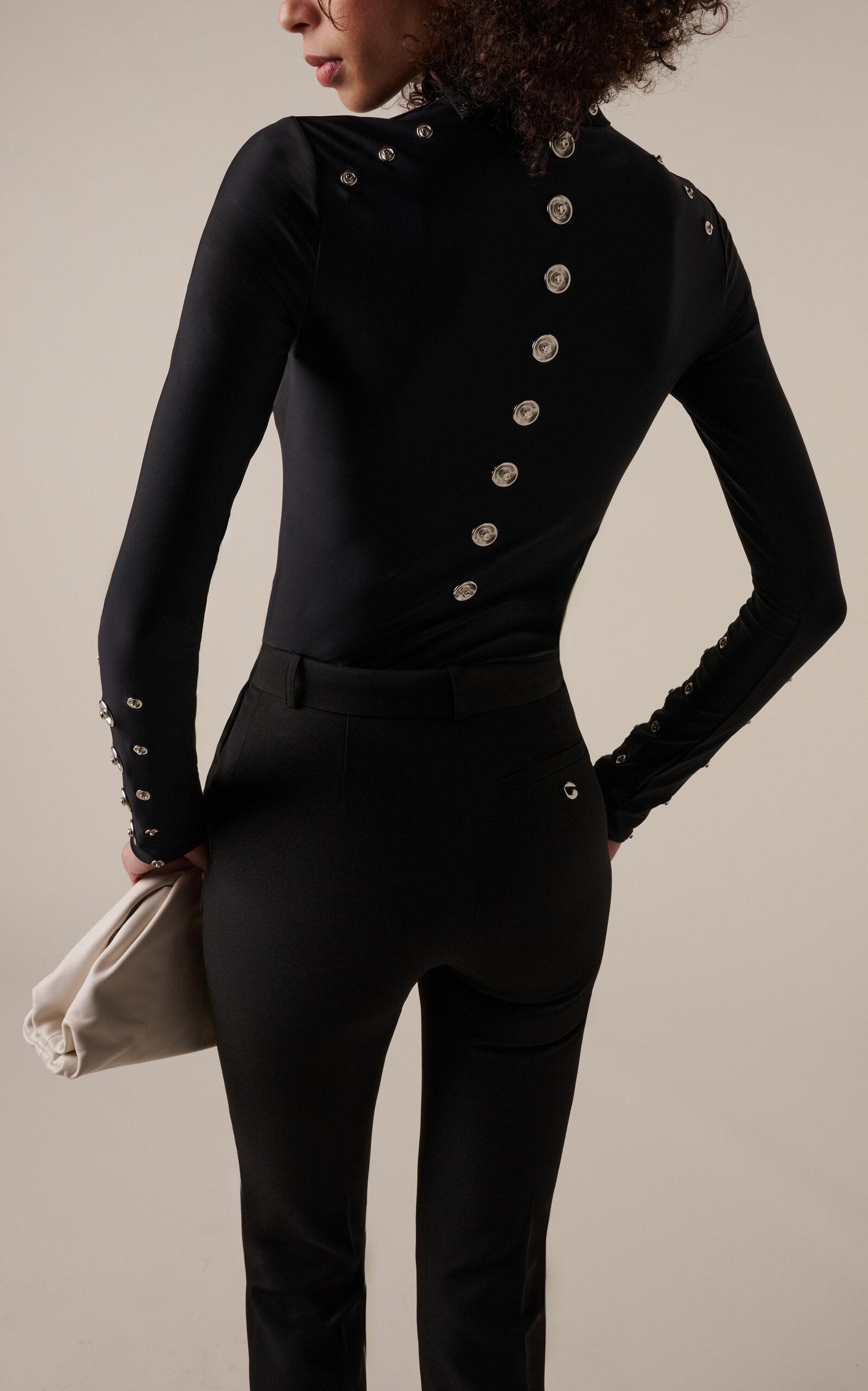 Snap-Embellished Spandex Turtleneck Top