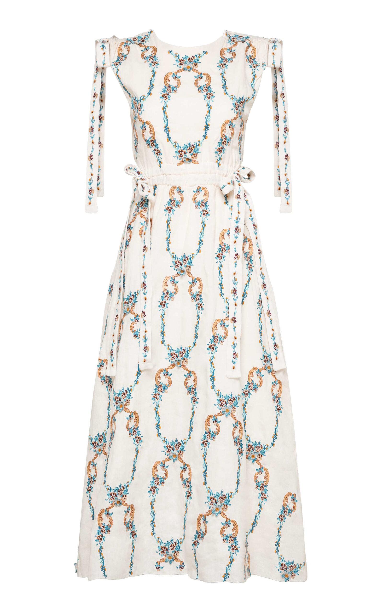 Guaguancò Vase Tie-Detailed Linen Midi Dress