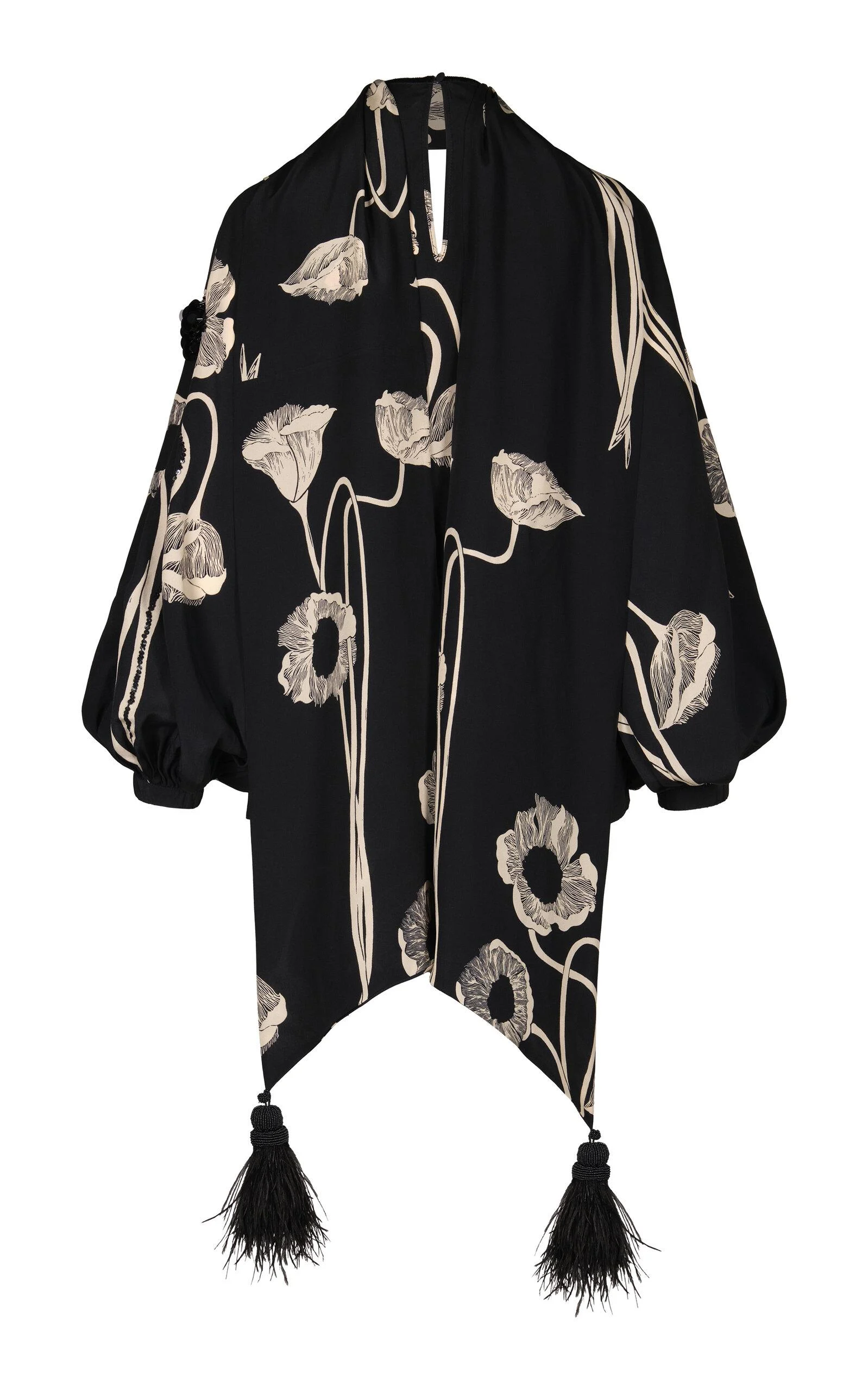 Papaver Somniferum Scarf-Neck Silk-Blend Top