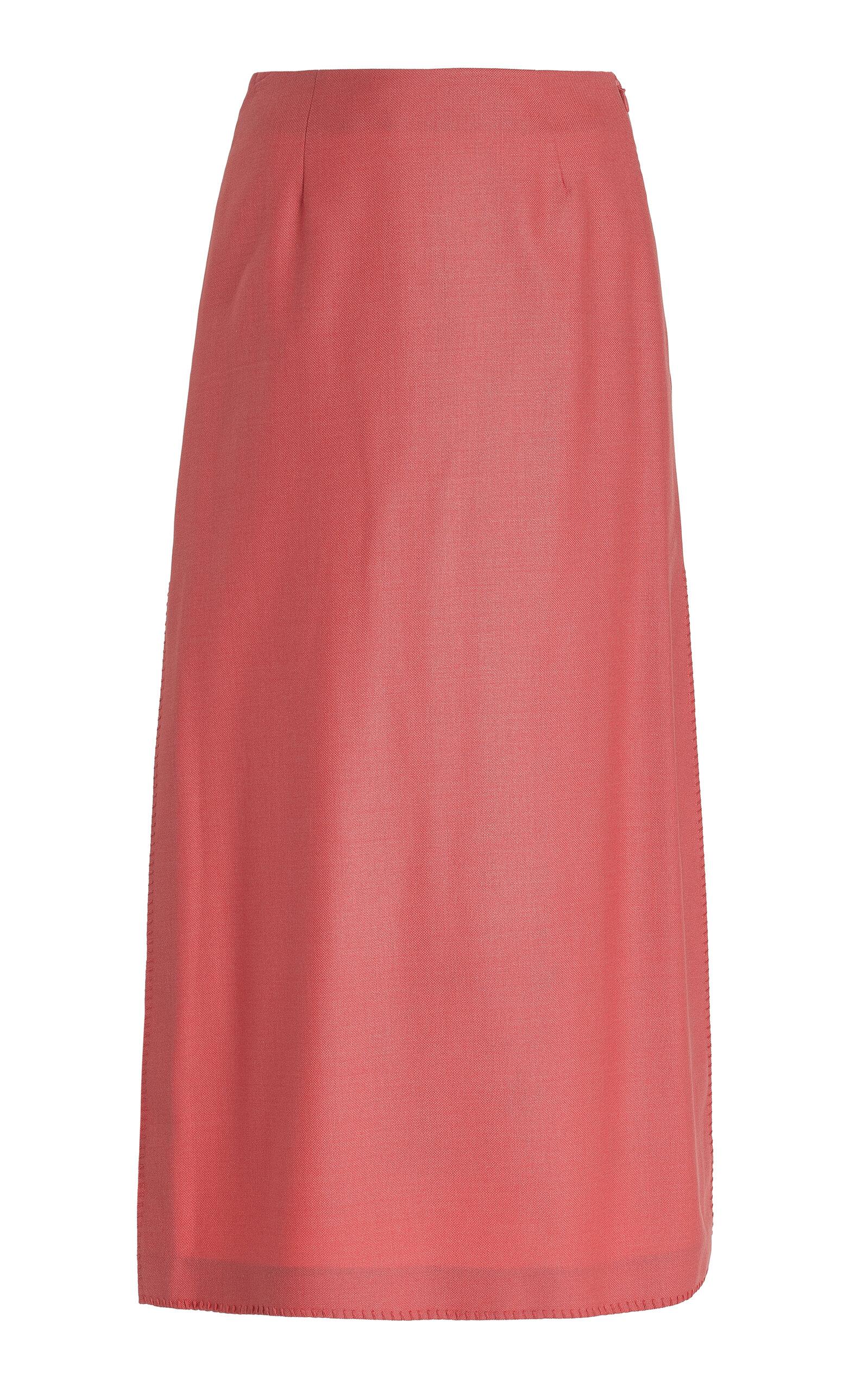 Defina Top-Stitched Wool-Silk Midi Skirt