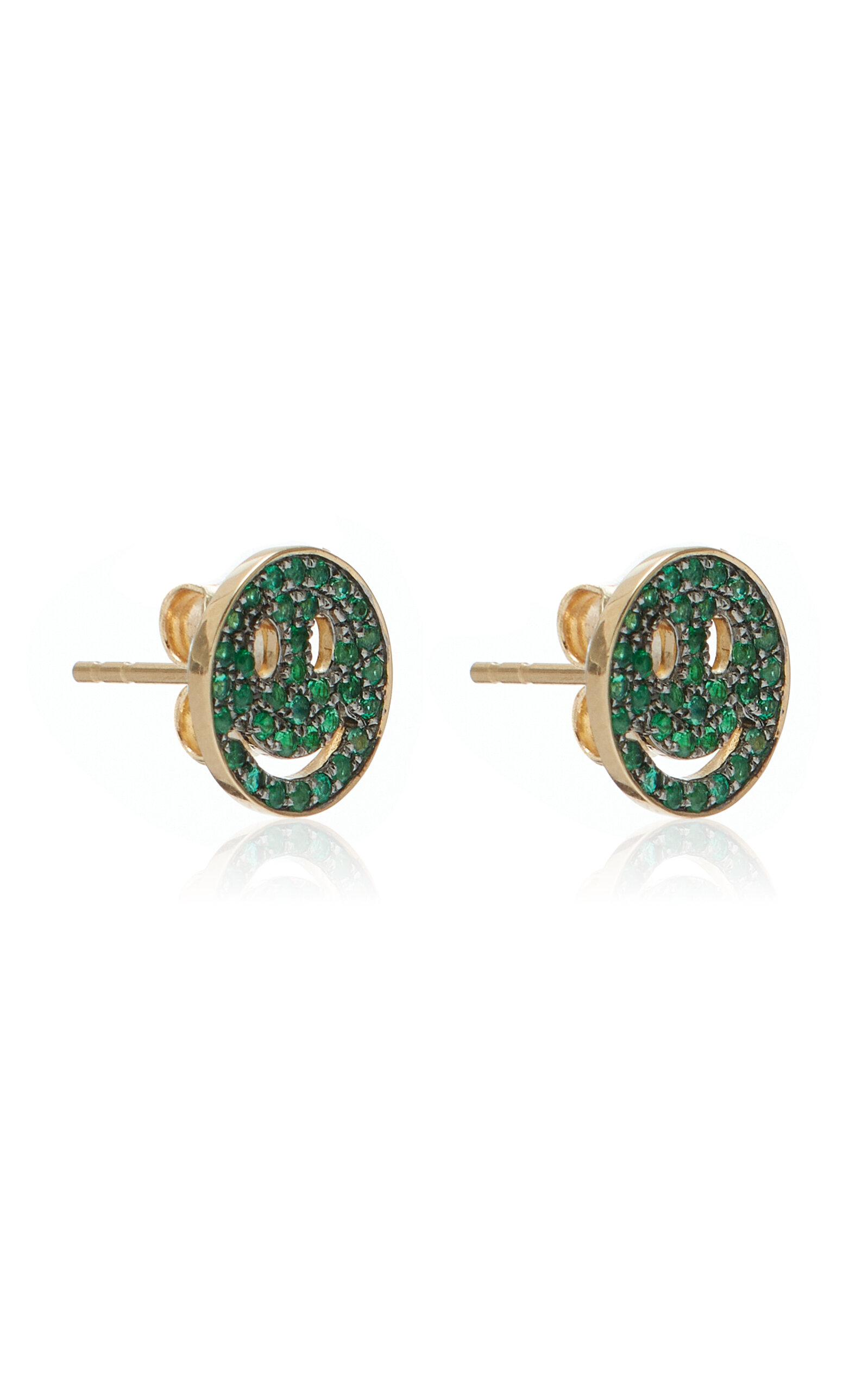 Happy Face 14K Yellow Gold Emerald Earrings