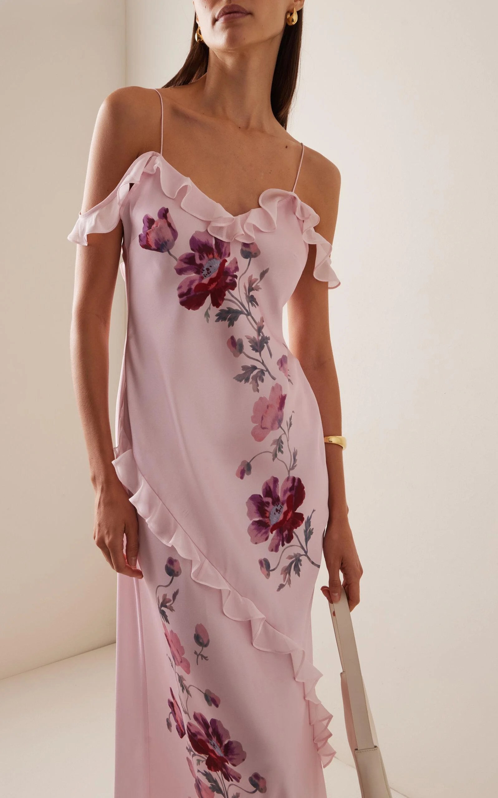 Parisa Off-The-Shoulder Floral Satin Maxi Dress