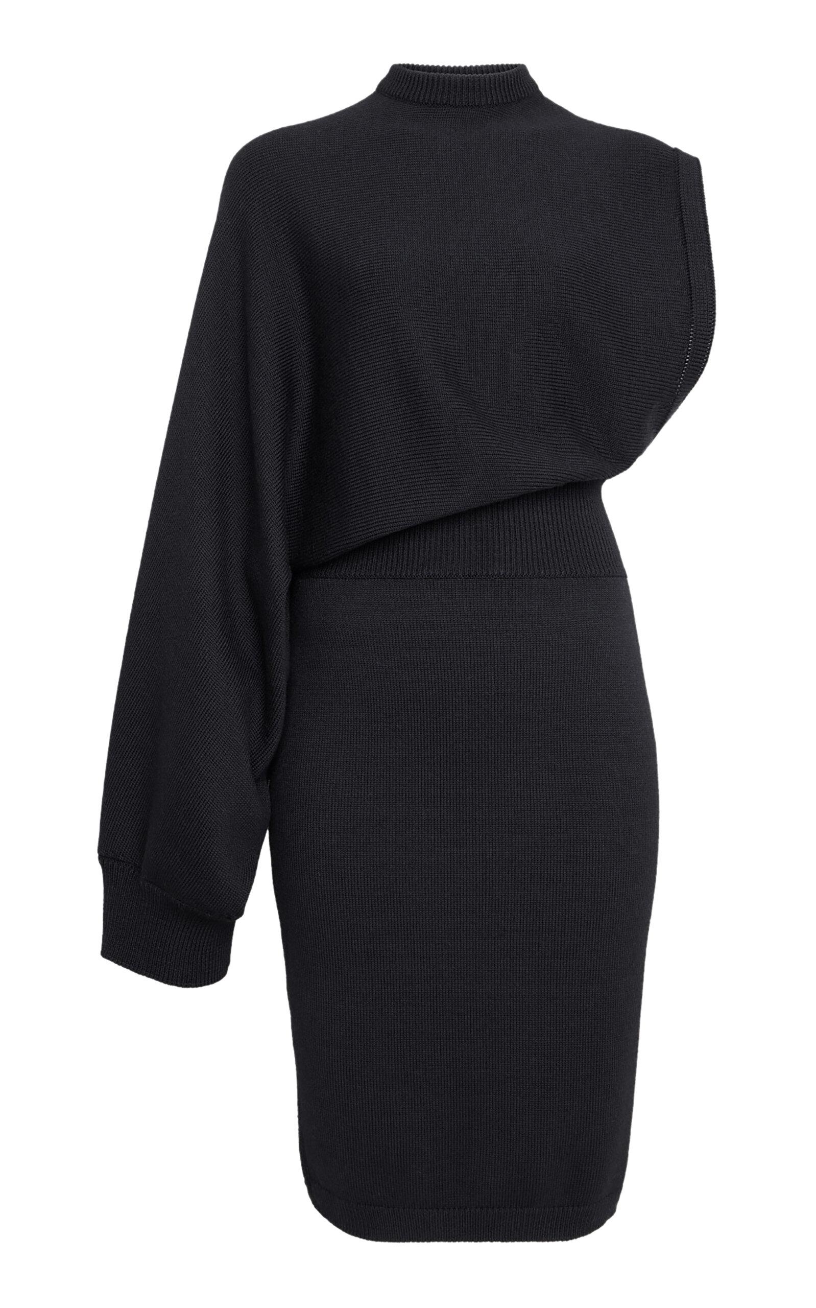 Asymmetric Draped Knit Wool Midi Dress