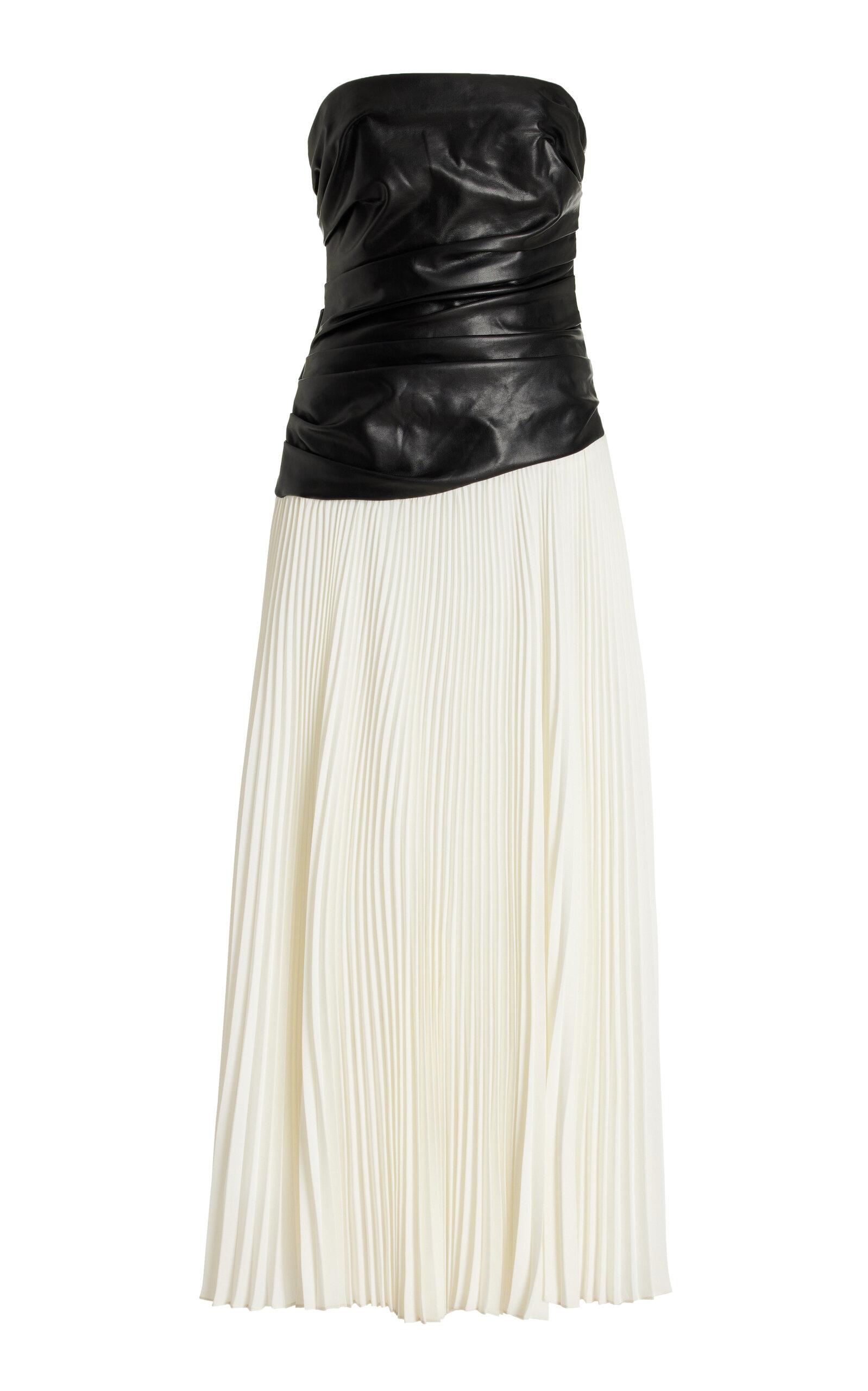 Aire Leather-Topped Plisse Maxi Dress