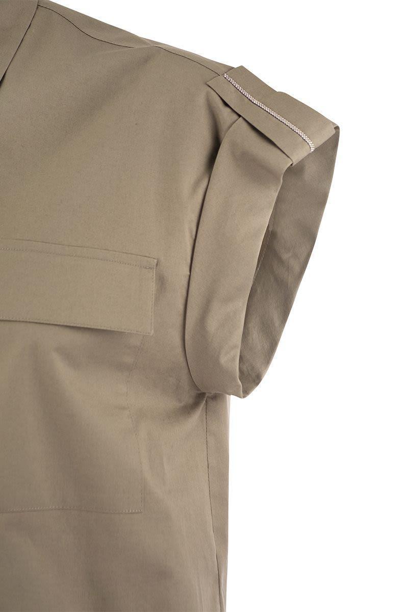 Peserico Light Cotton Satin 'Sail Hand' Shirt With Drawstring in Beige