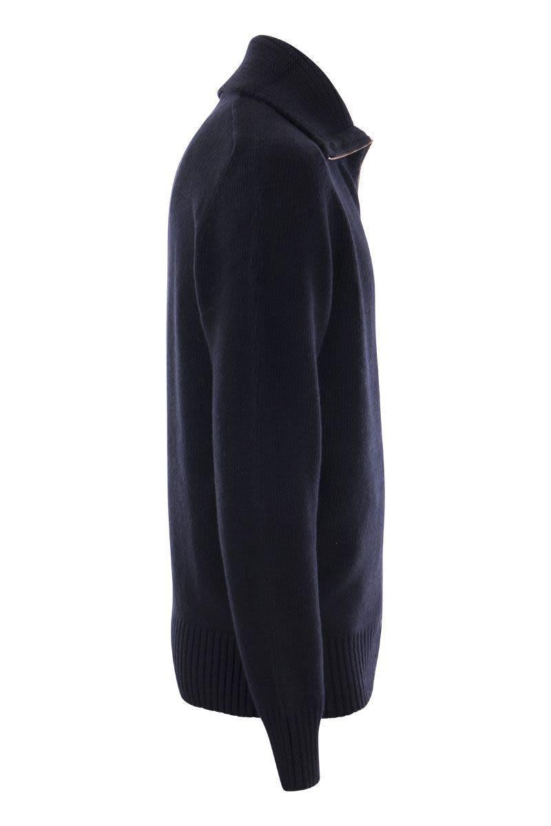 Tagliatore Wool Cardigan With Zip in Navy Blue