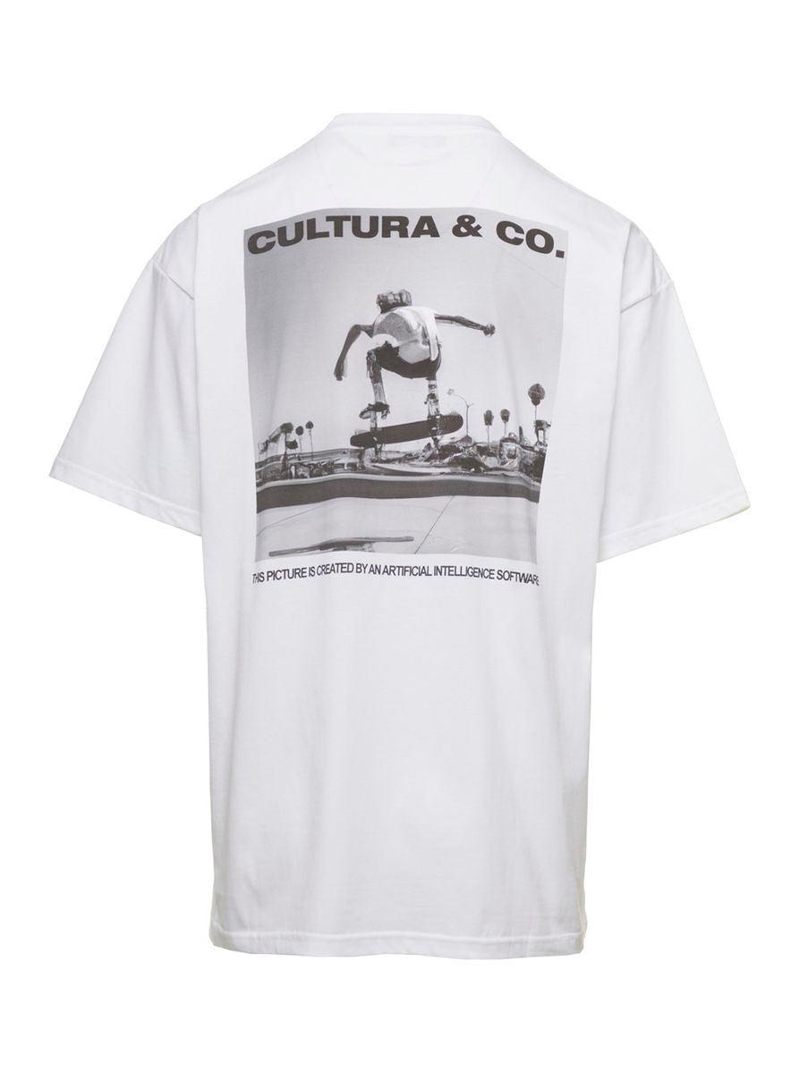 White Crewneck T-Shirt With Skate Logo Print In Jersey Man