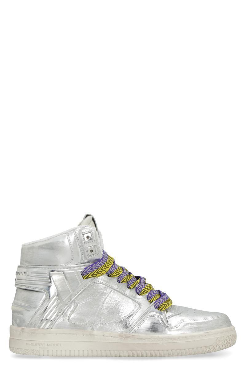 Philippe Model La Grande Woman Leather High-Top Sneakers in Silver